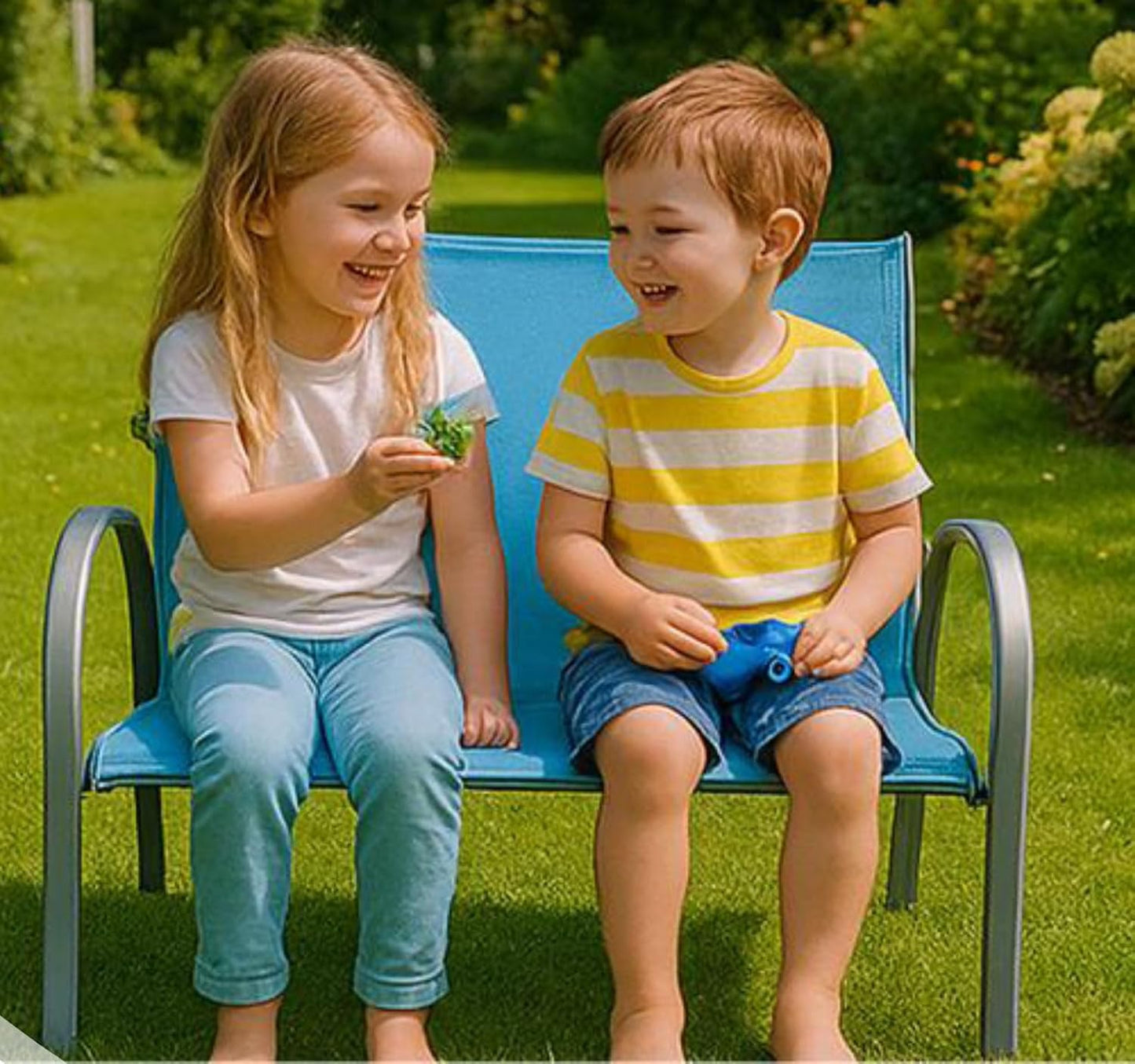Kinder-Gartenbank für 2 Kinder, Blau /Türkis