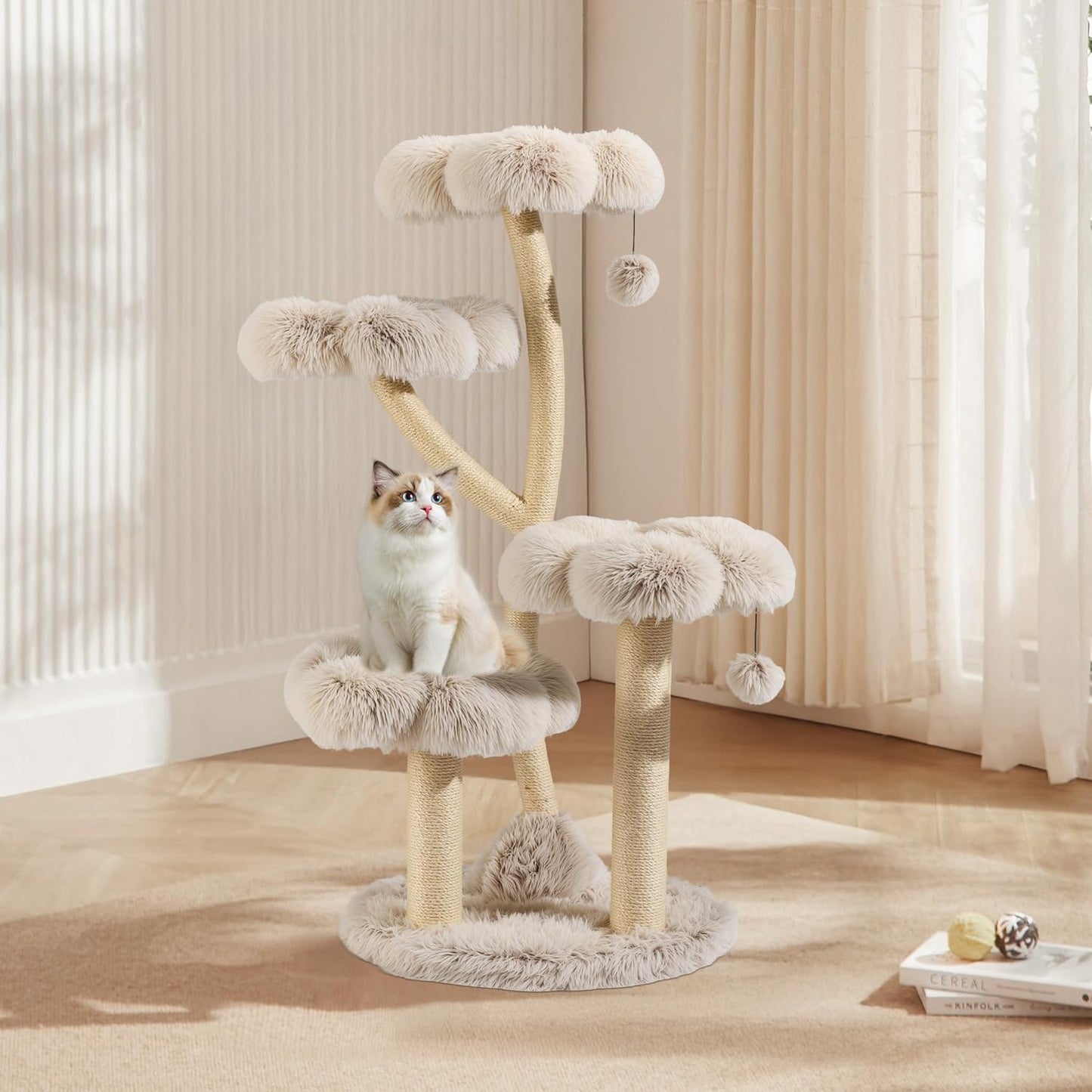 Designer Kratzbaum mit Plüsch & Sisal, 123 cm, 123cm