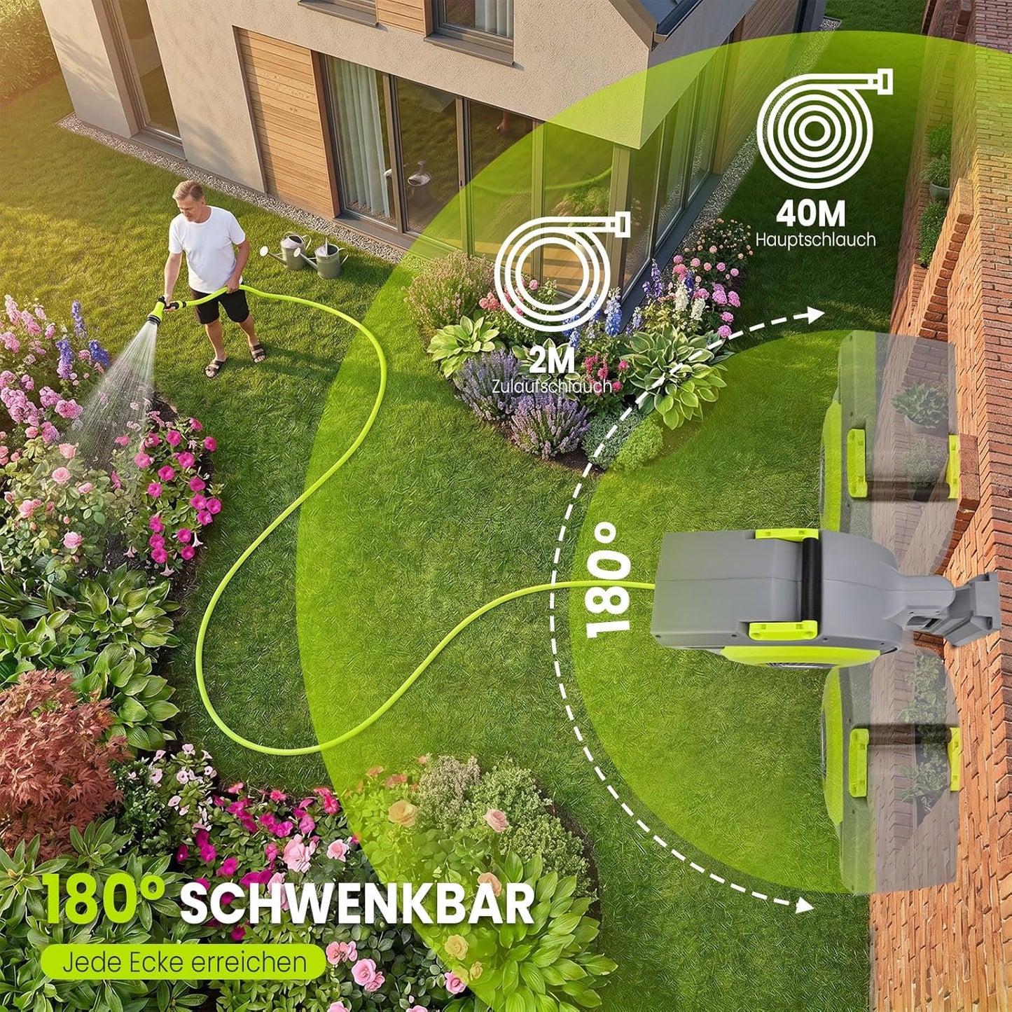 Gartenschlauch-Trommel, Grün 40M