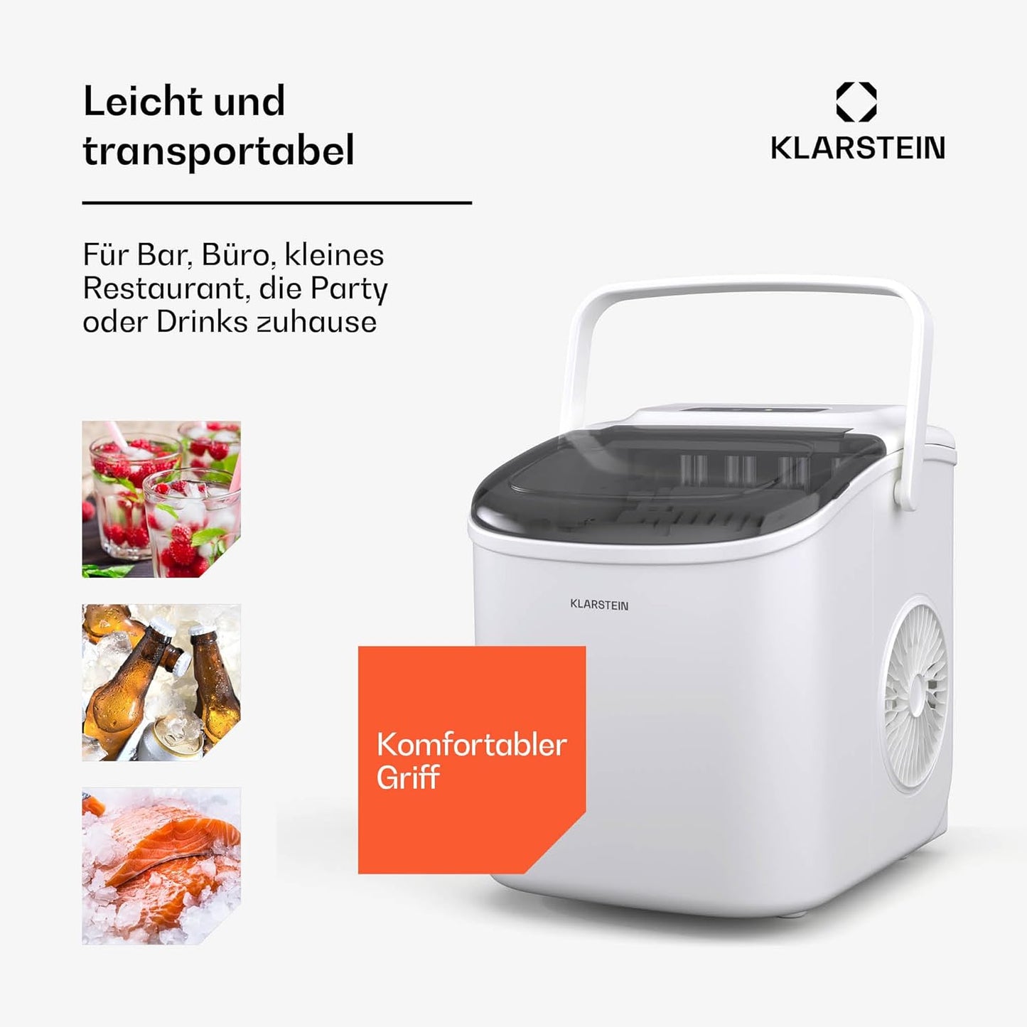 Tragbare Eiswürfelmaschine mit LED-Anzeige, Weiss