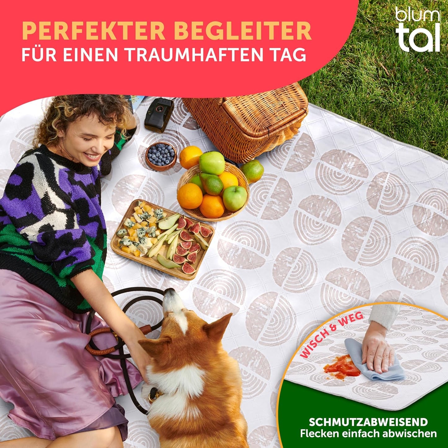 Picknickdecke, Boho Kreise 200 x 200 cm