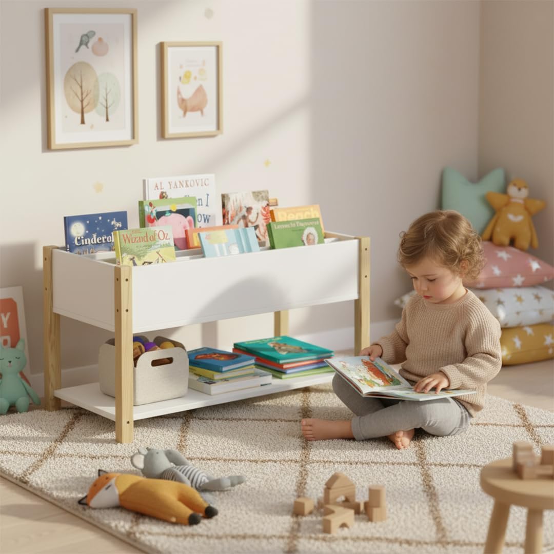 Kinderzimmer Montessori Bücherregal, Weiß/Natur