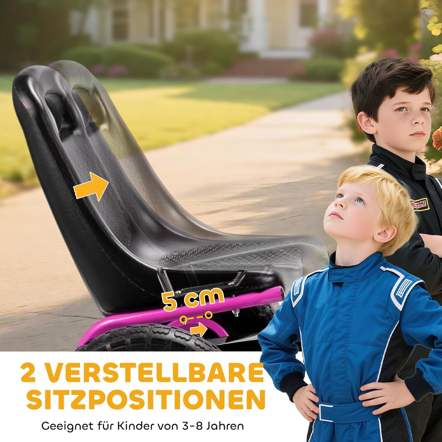 Kinder-Gokart mit verstellbarem Sitz und Handbremse, Rosa