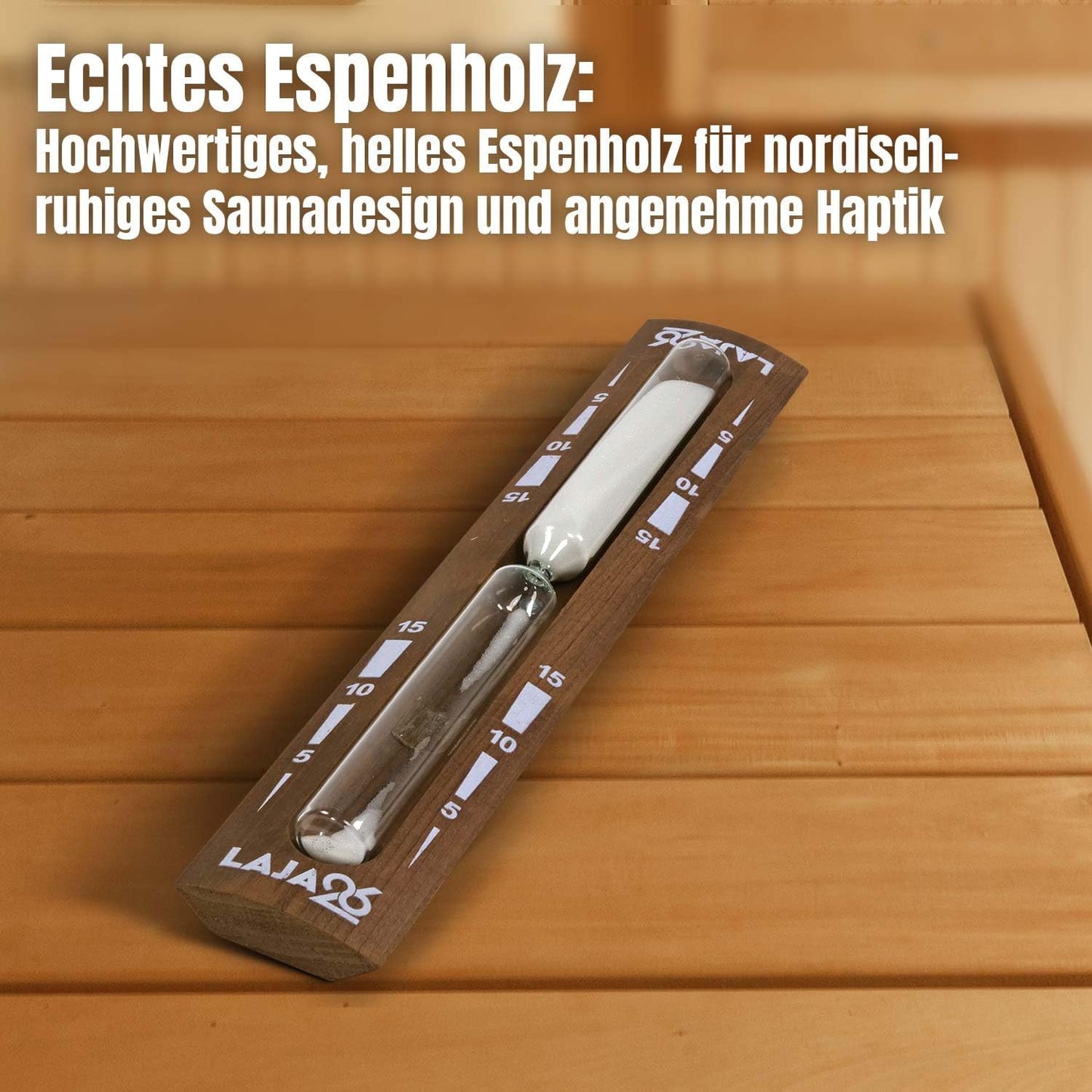 Sauna Sanduhr mit Holz-Drehgestell, Dunkel / Weiss