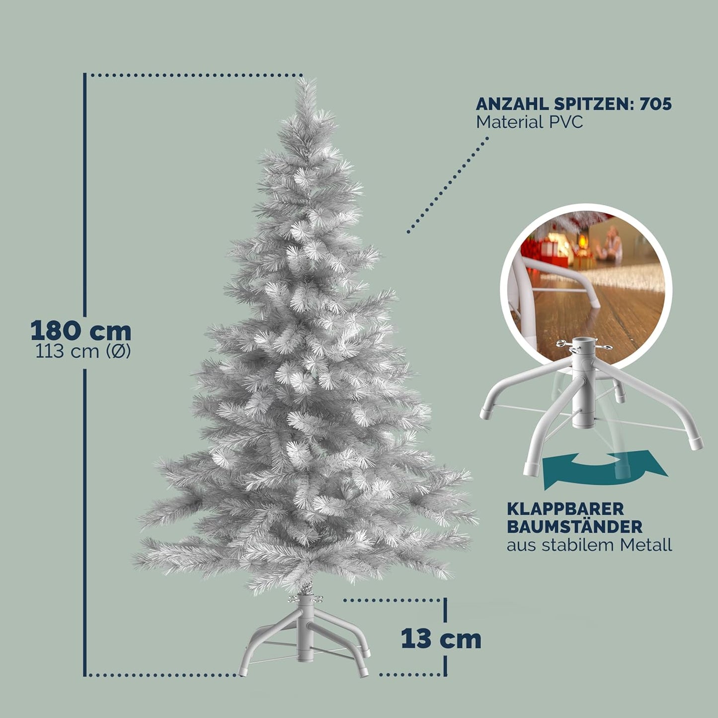 Künstlicher Weihnachtsbaum, schwer entflammbar, Weiß 180 cm