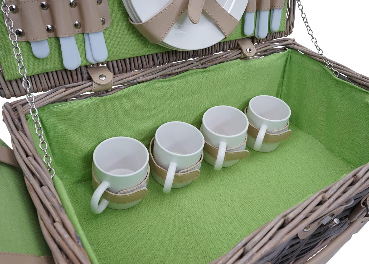 Picknickkorb-Set für 4 Personen, Grau-grün