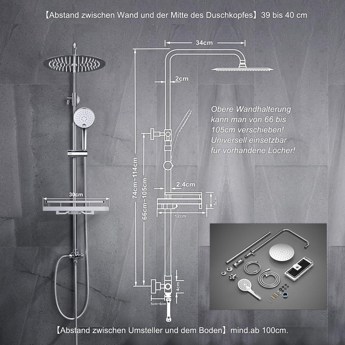 D20 Regendusche Duschsystem mit Ablage, D20 mit Ablage CP Chrom