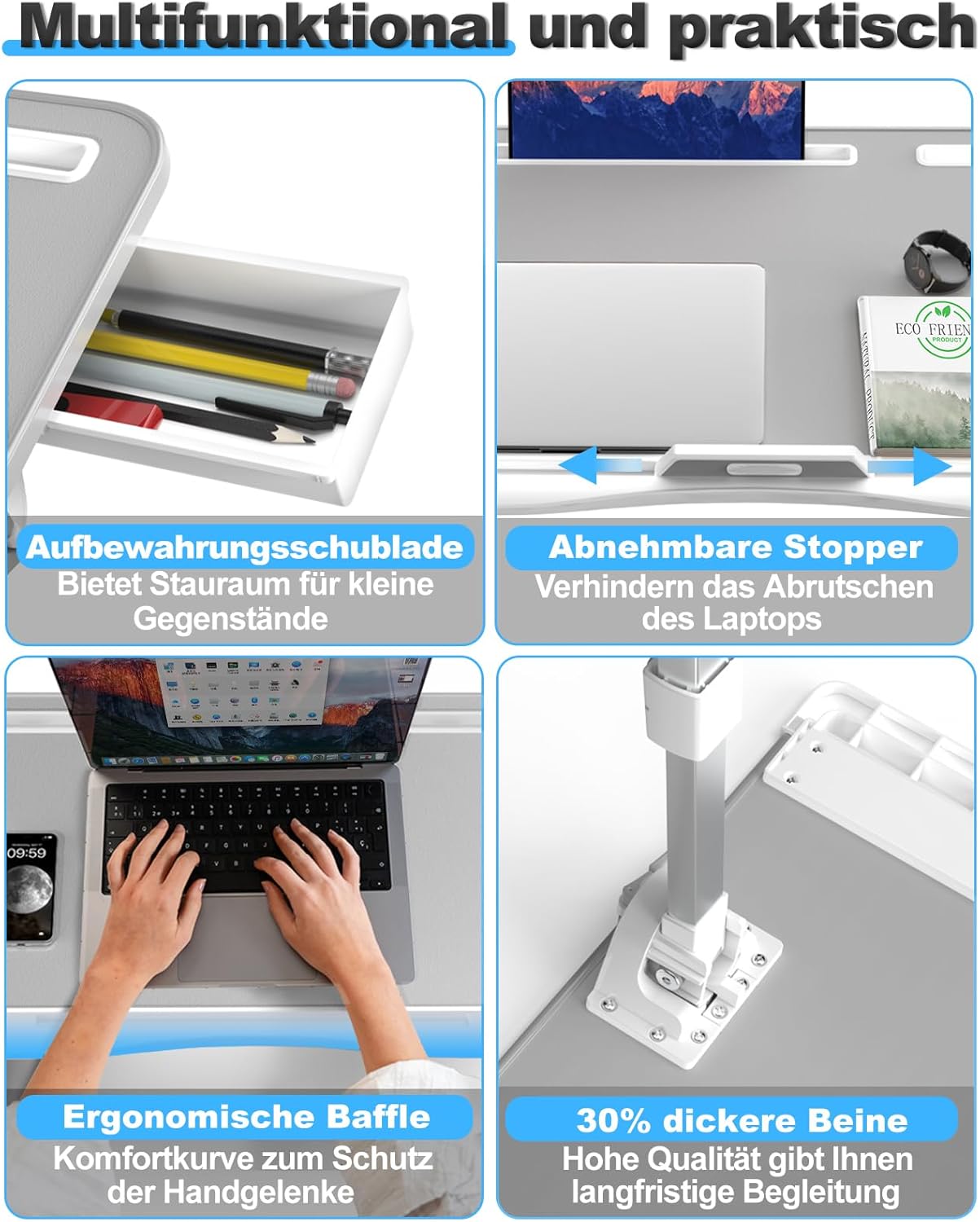 Verstellbarer Laptoptisch, Grau