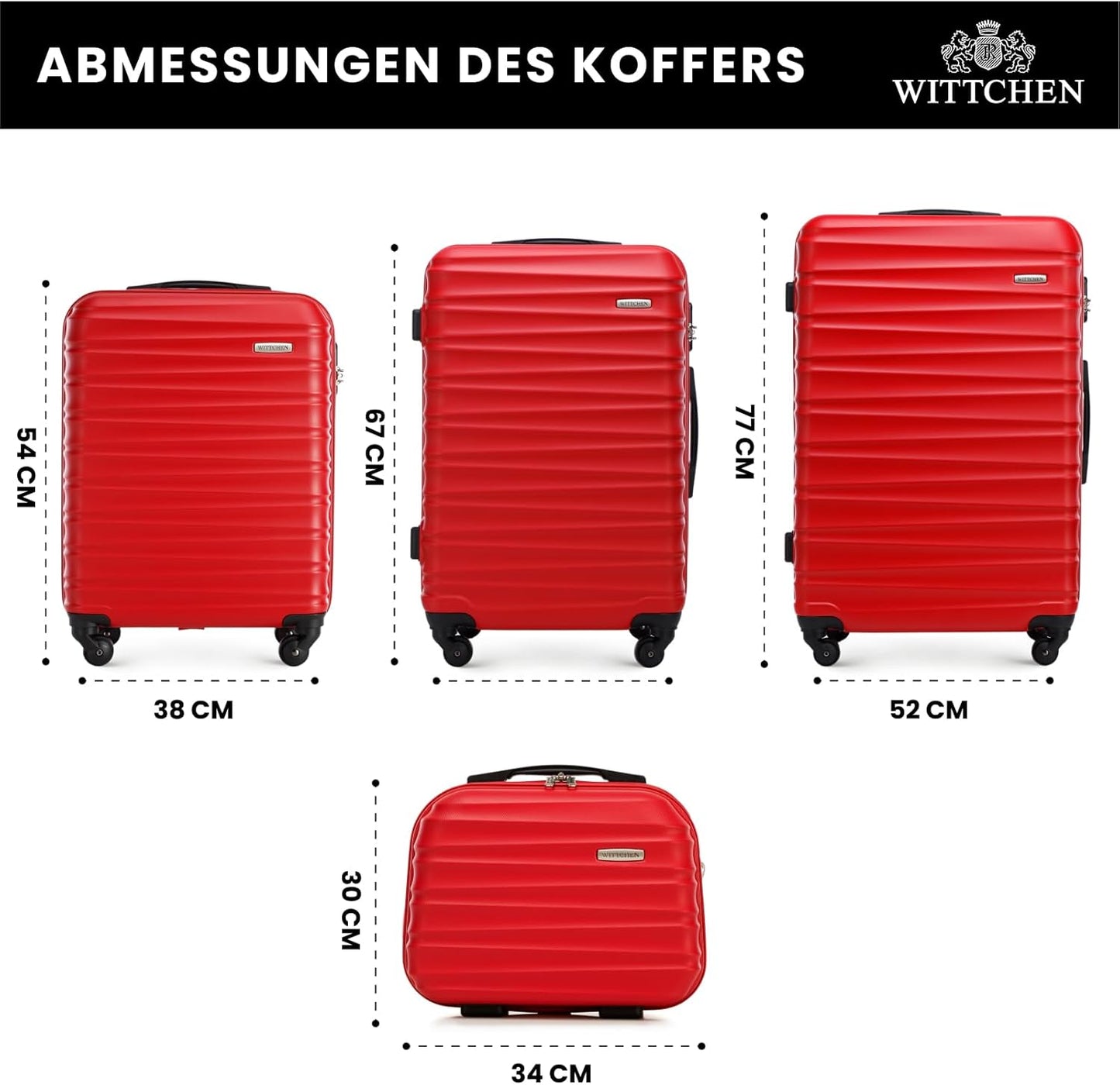 Groove Line Reiseset mit 4 Koffern und Beautycase, ABS-Gehäuse, Zahlen-Schloss, 4 Lenkrollen, Rot Koffer-Set 4tlg.