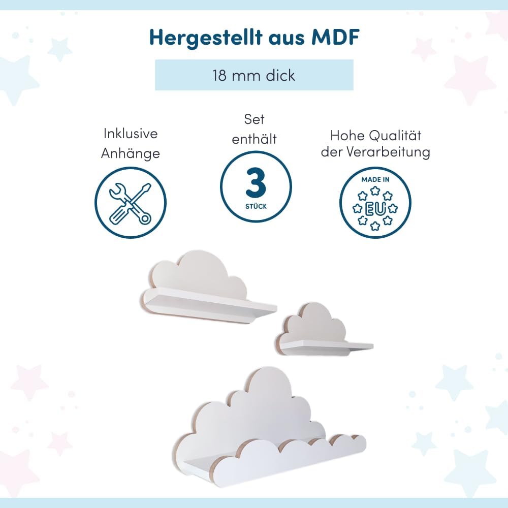 Wandregal-Set für Kinderzimmer (3-teilig), Minorka Elegance