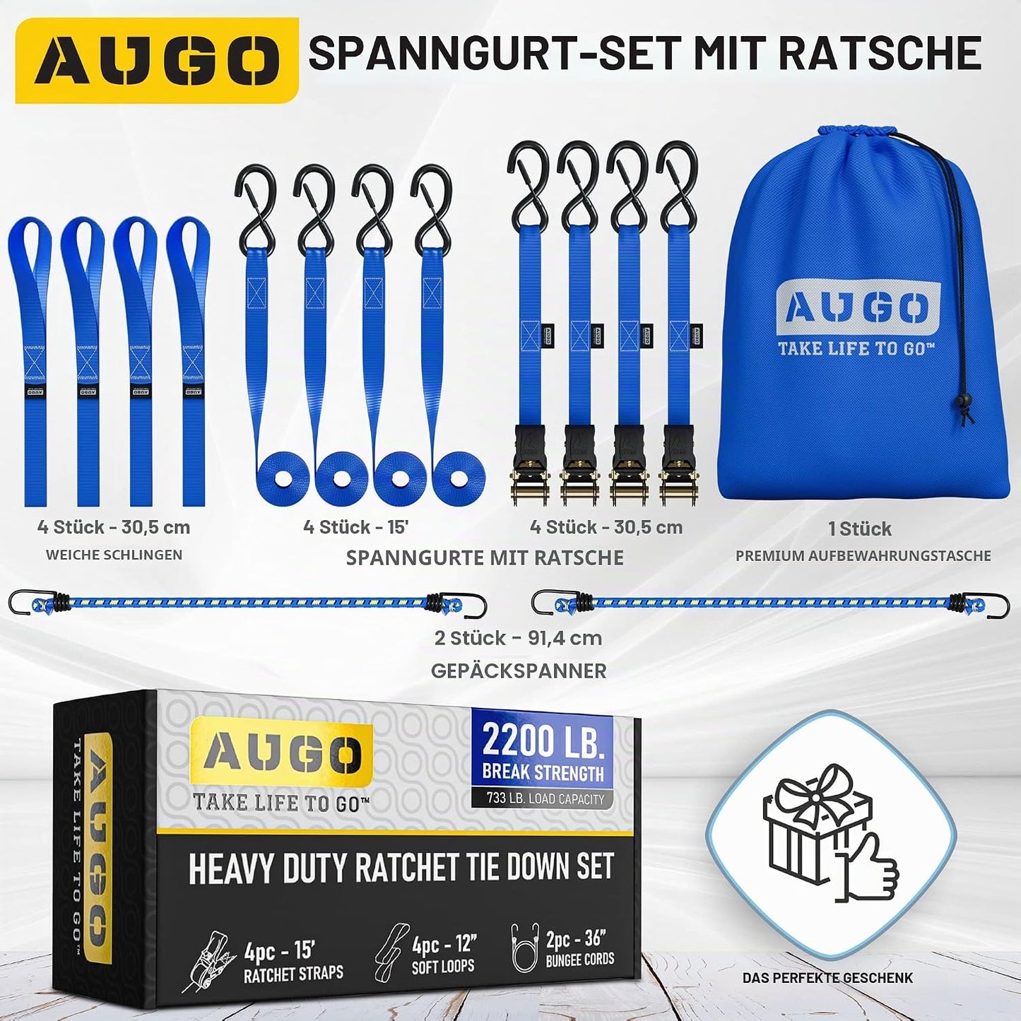 Spanngurte mit Ratsche-Set, 1000 kg, Blue 4 Pack - 1000 KG