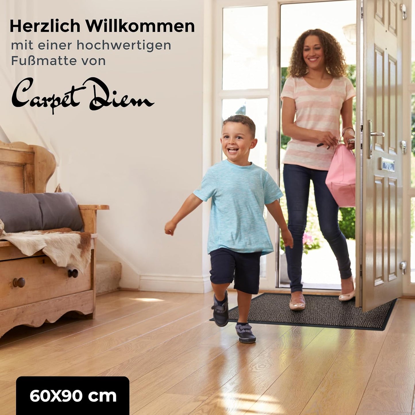 Schmutzfangmatte für Innen & Aussen (60x90 cm), Beige-schwarz 60 x 90 cm (Rechteckig)