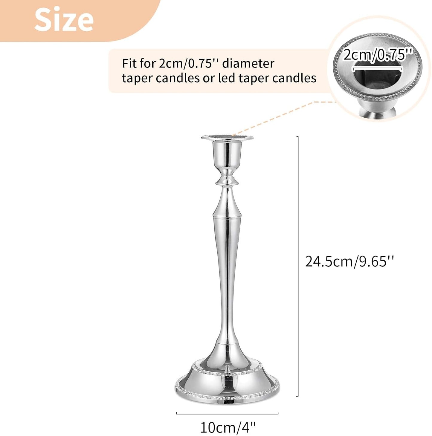 2-teiliges Kerzenständer-Set für Stabkerzen, Silber / 2 x Grand
