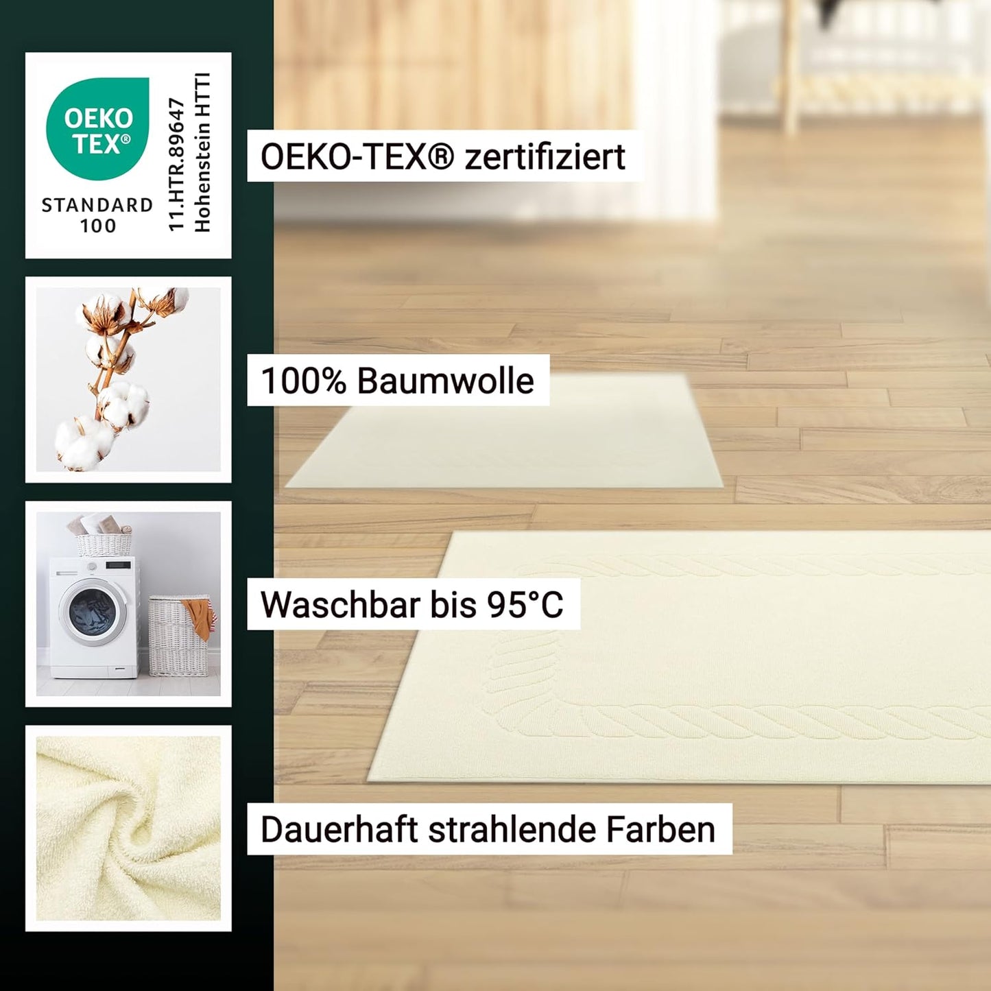 Badematten-Set (2 Stück, waschbar bis 95°C), Natur 2x Badematten