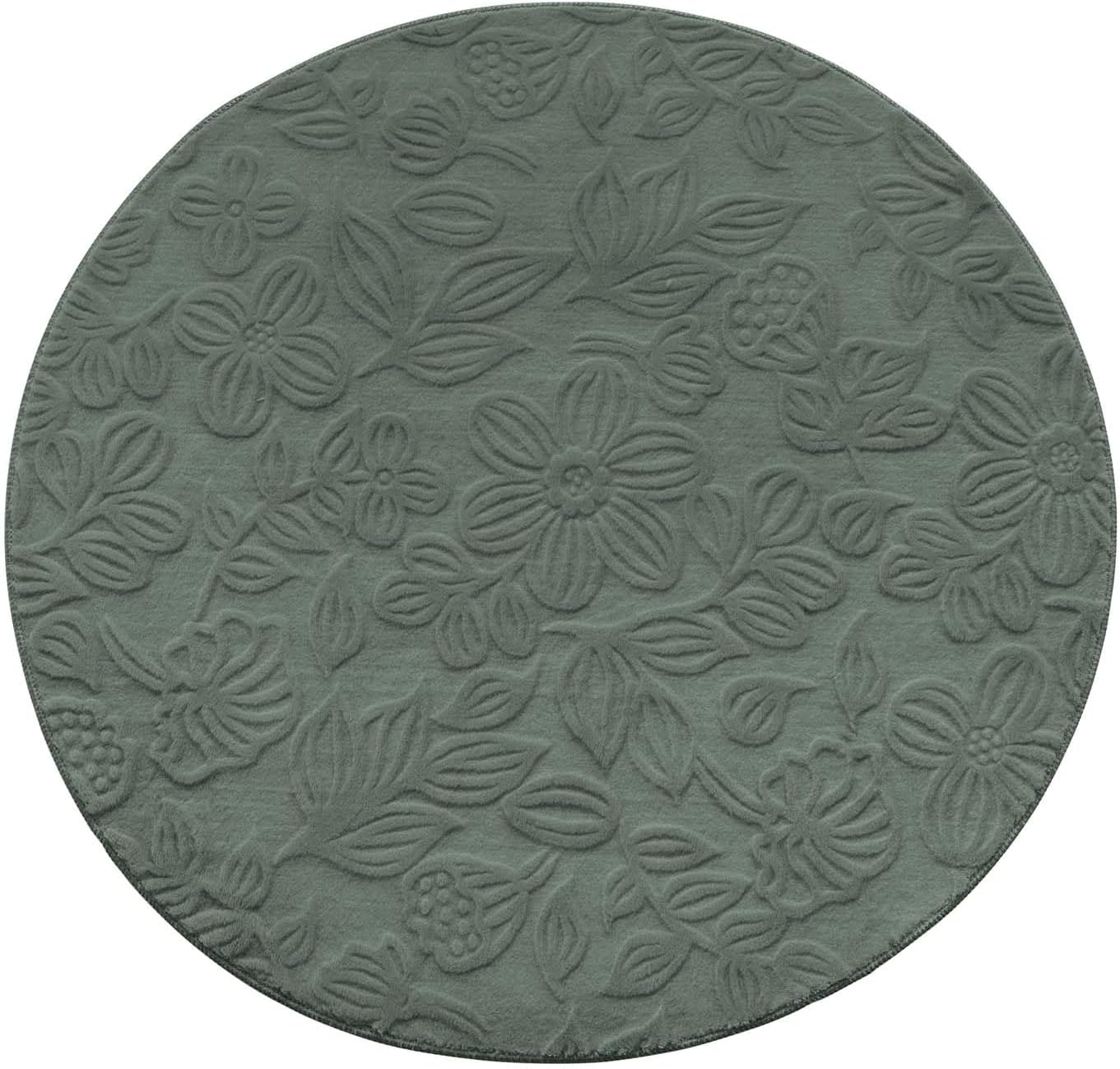 Runder Badematte, rutschfest, Grün Floral 120 cm (Rund)