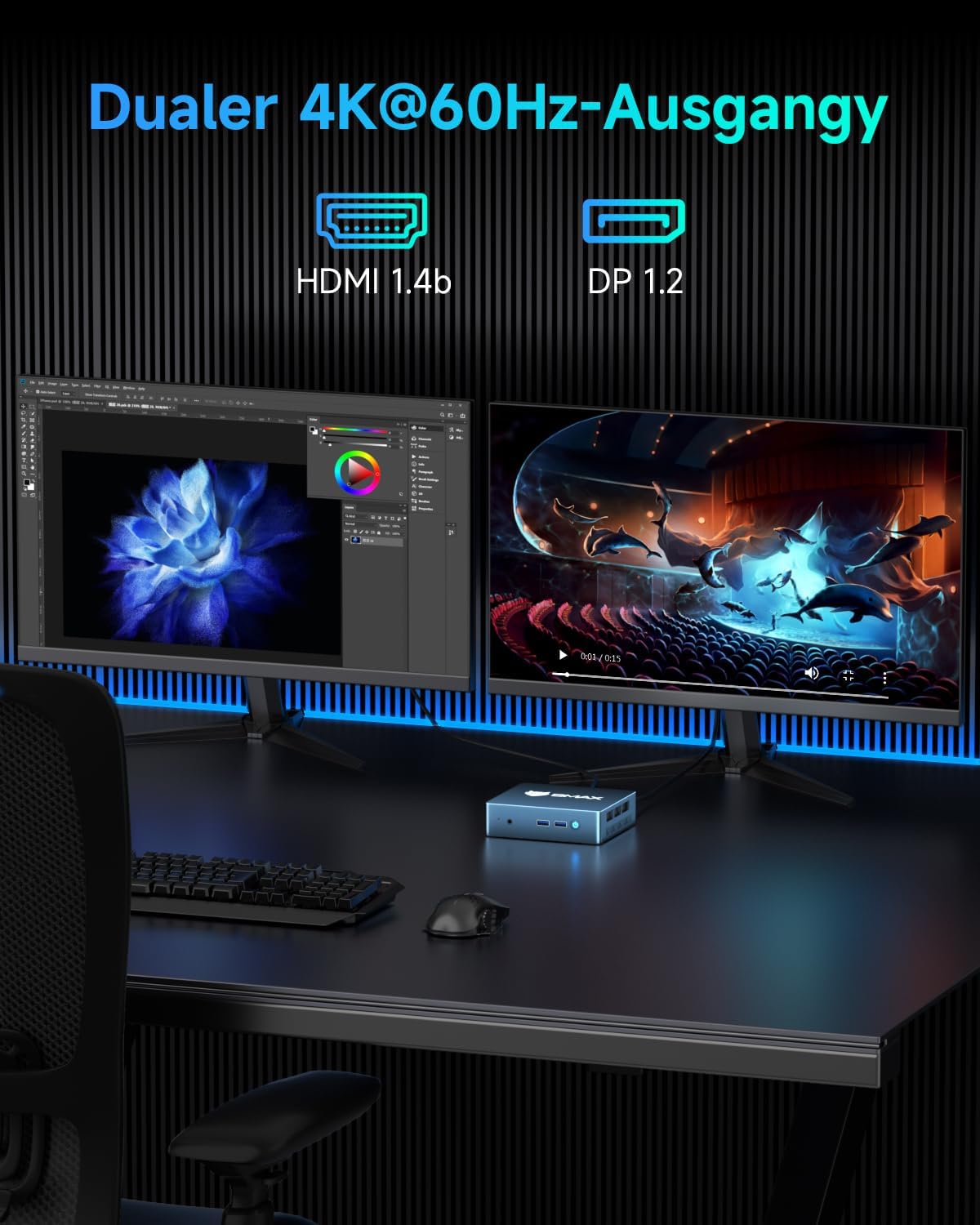 Mini-PC B2Power mit Intel 5205U, 4K Dual-Display, 5205U 8GB DDR4+256GB NVMe SSD