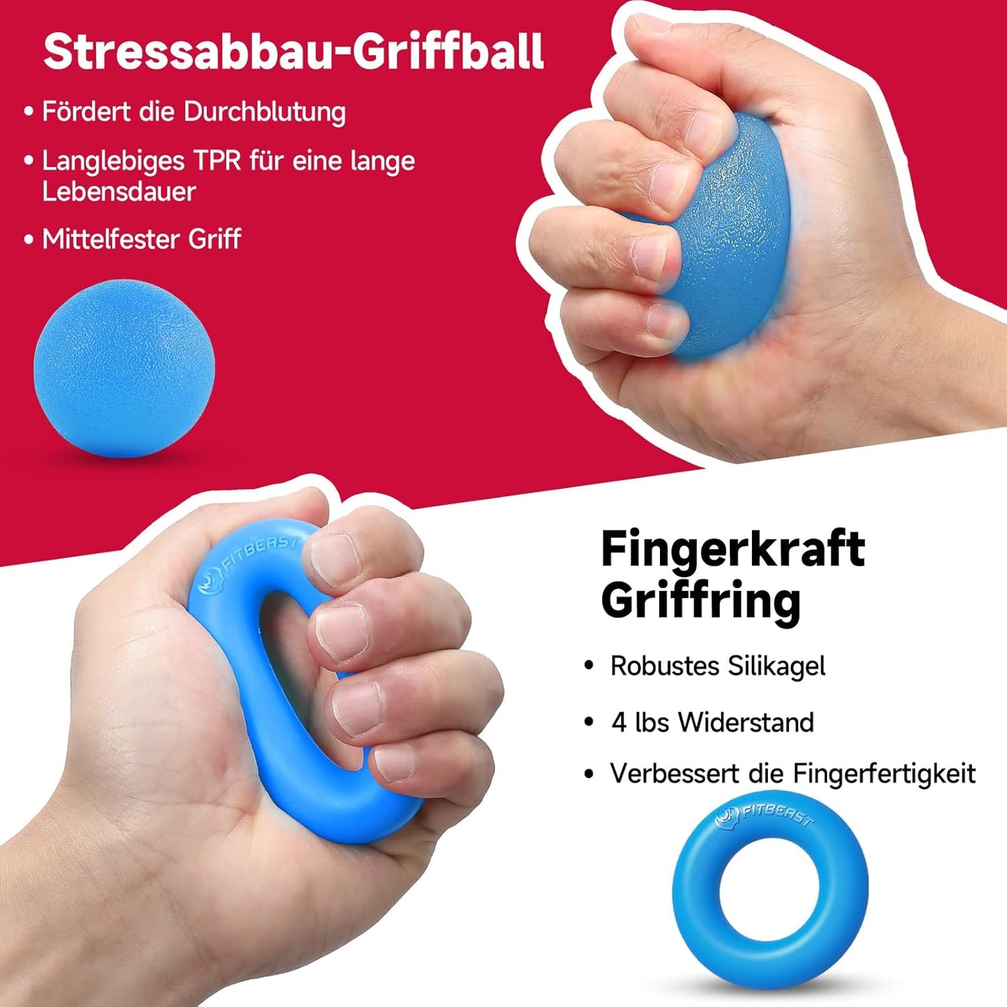 5-teiliges Handtrainer-Set für Finger- und Griffkraft, Hell Blau