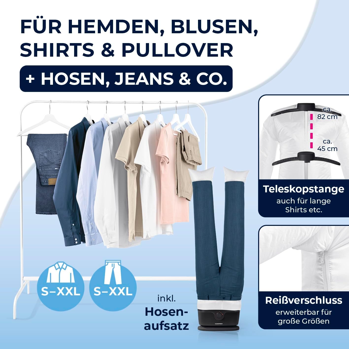 Automatischer Hemdenbügler Pro mit Hosenaufsatz, Pro mit Hosenaufsatz Schwarz