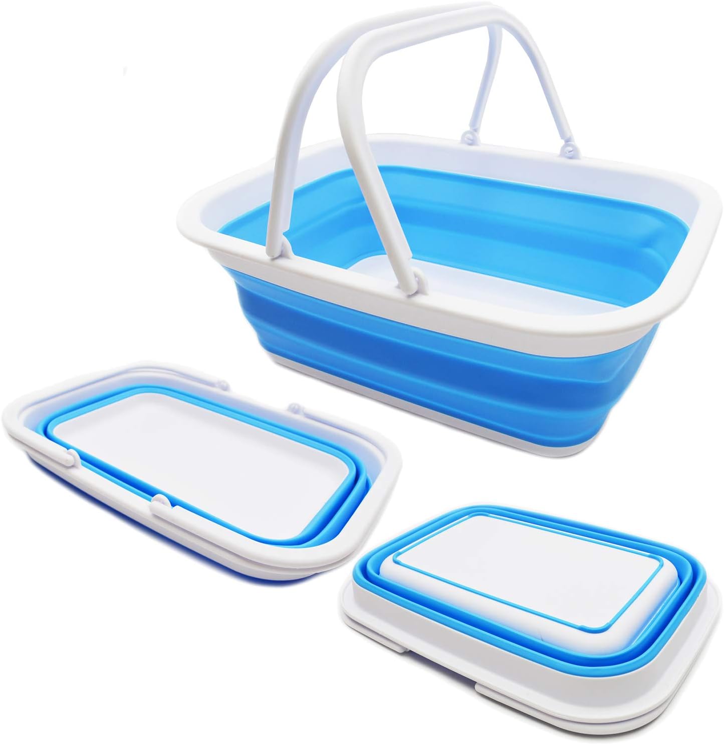 Faltbarer Korb mit Griff, White/Marine Blue