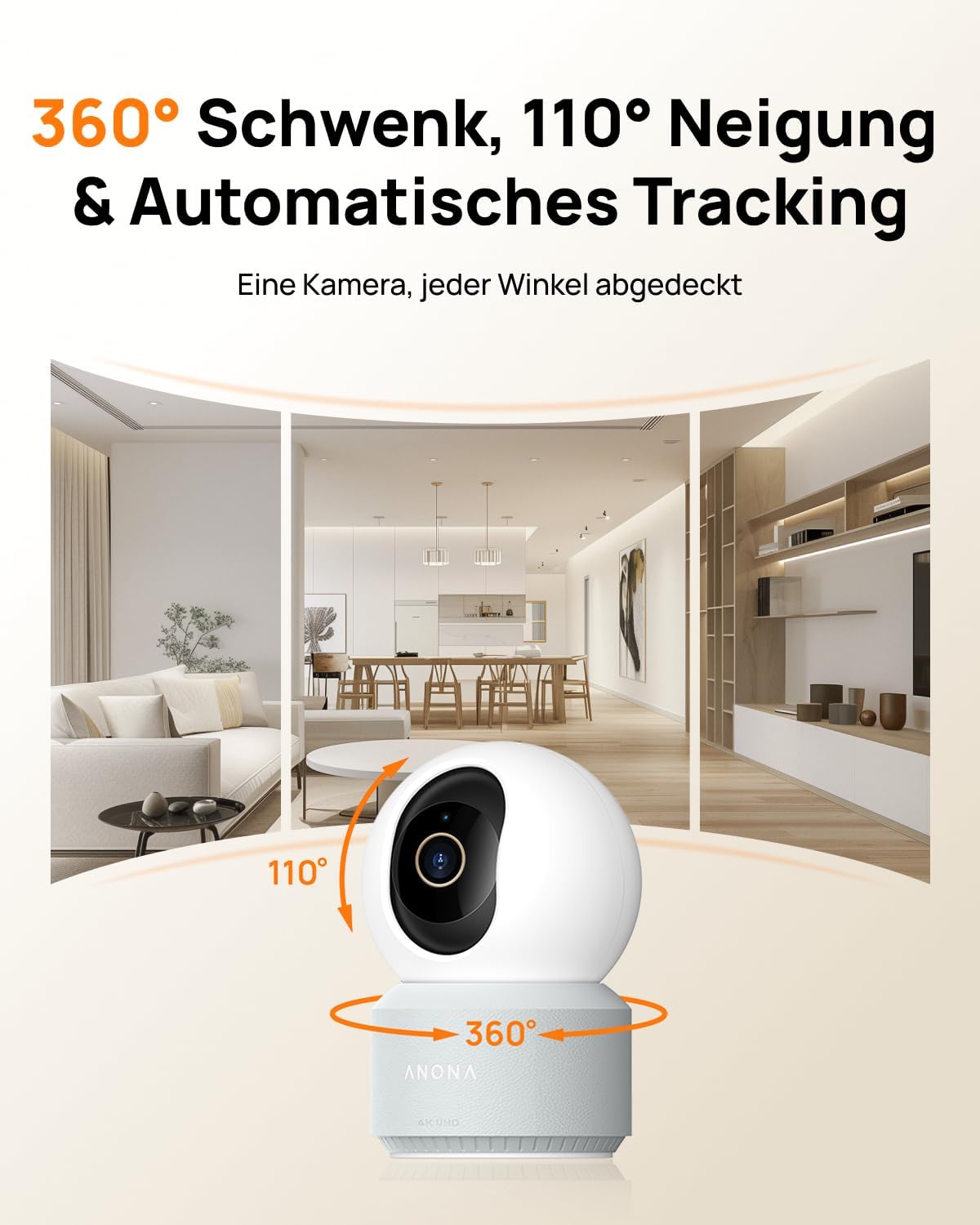 4K UHD Indoor-Überwachungskamera-Set HM1010, 4er-Pack, 4K 360° PT AI Cam - 4 Pack
