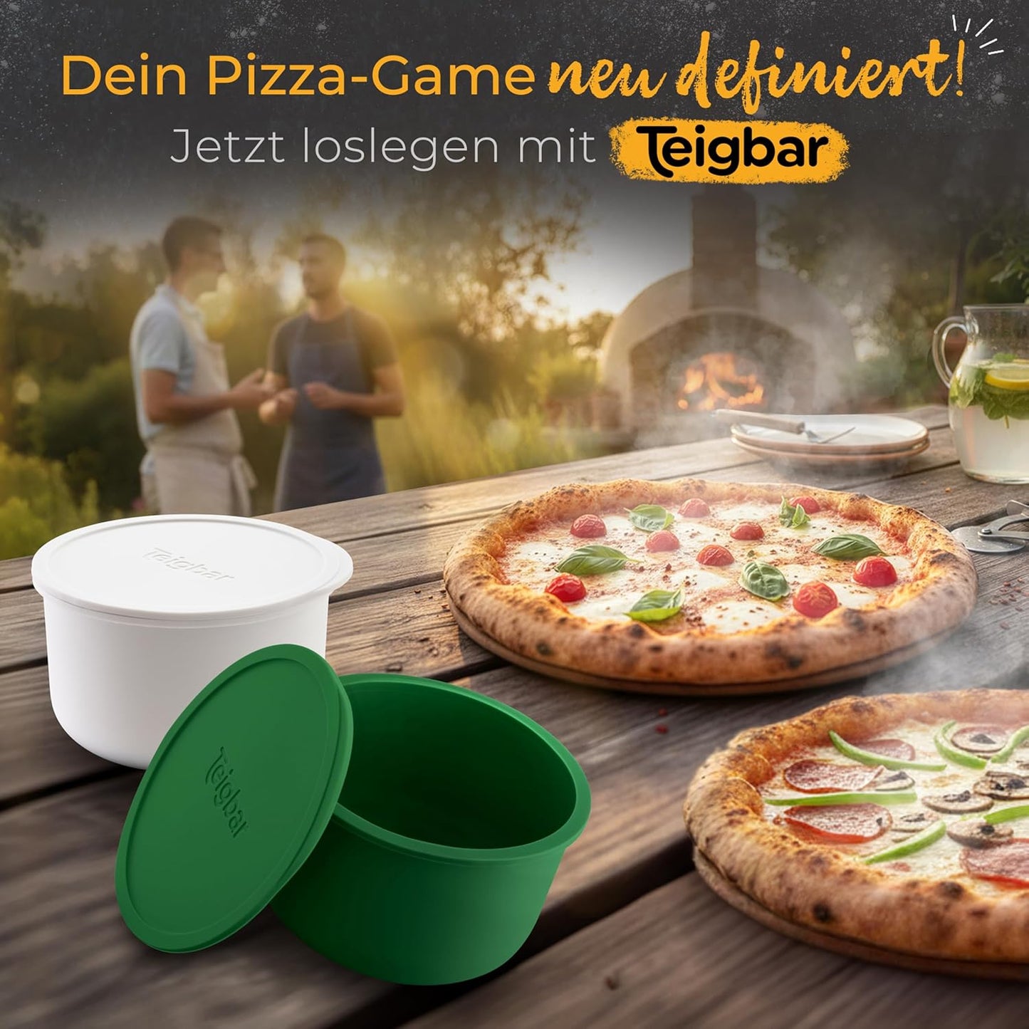 4er-Set Pizzaballenbox mit Deckel, Weiss/Grün 4er Set