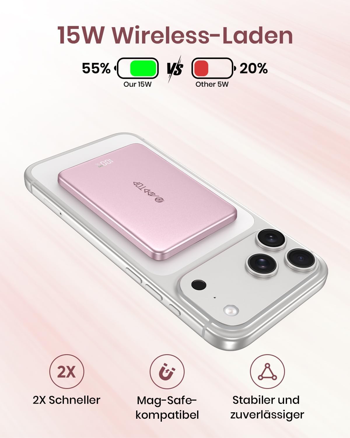 Magnetische Powerbank, Rosa