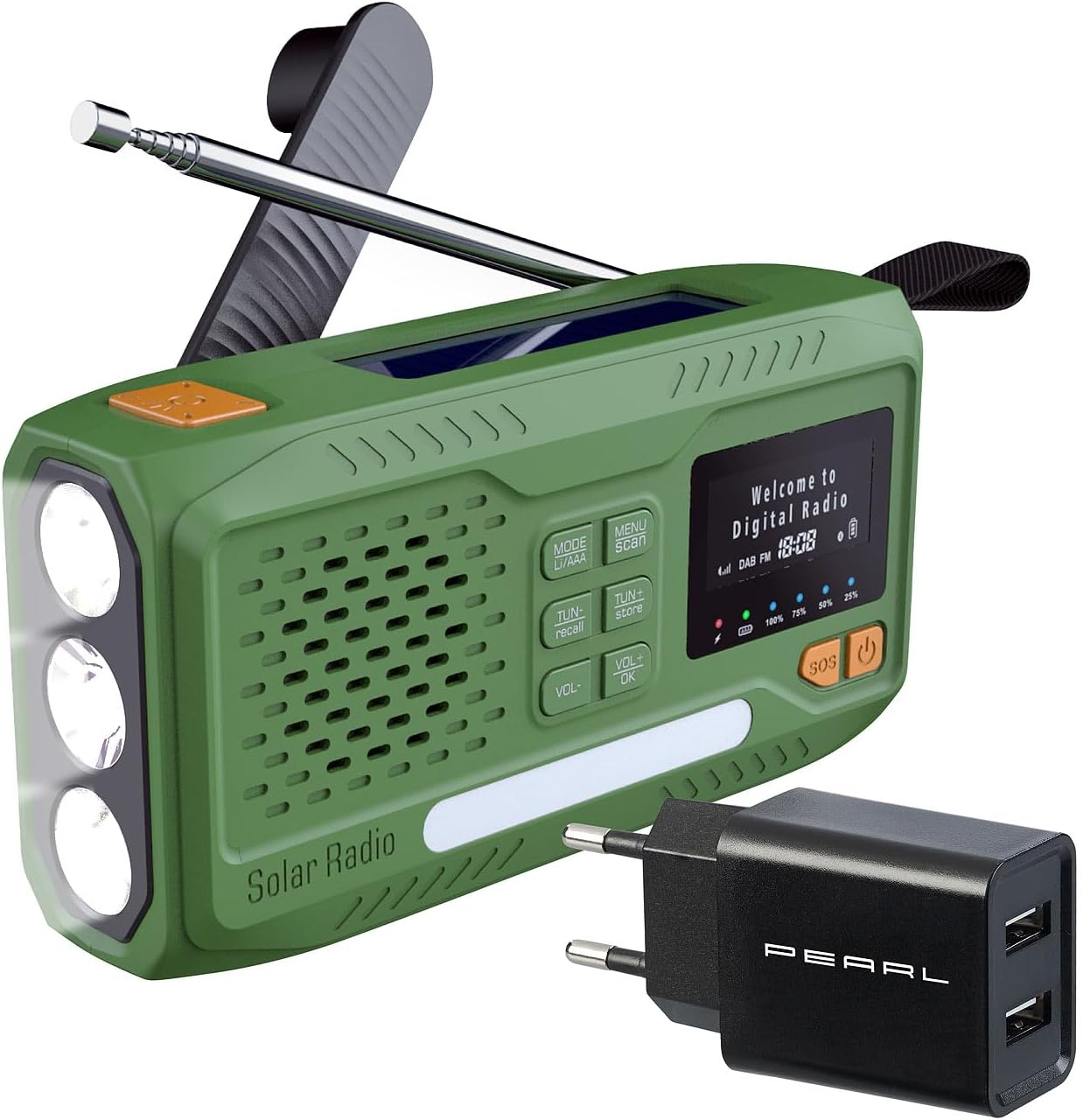 Mobiles DAB+ Solar-Kurbelradio mit EWF und LED
