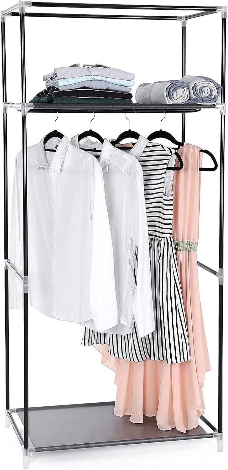 Faltbarer Kleiderschrank mit Kleiderstange, Grau