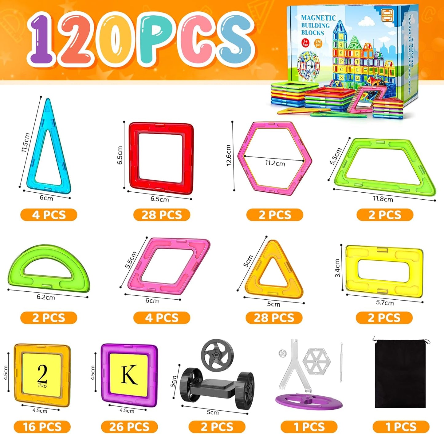 Magnetische Bausteine Konstruktions-Set (120 Teile), A-multi