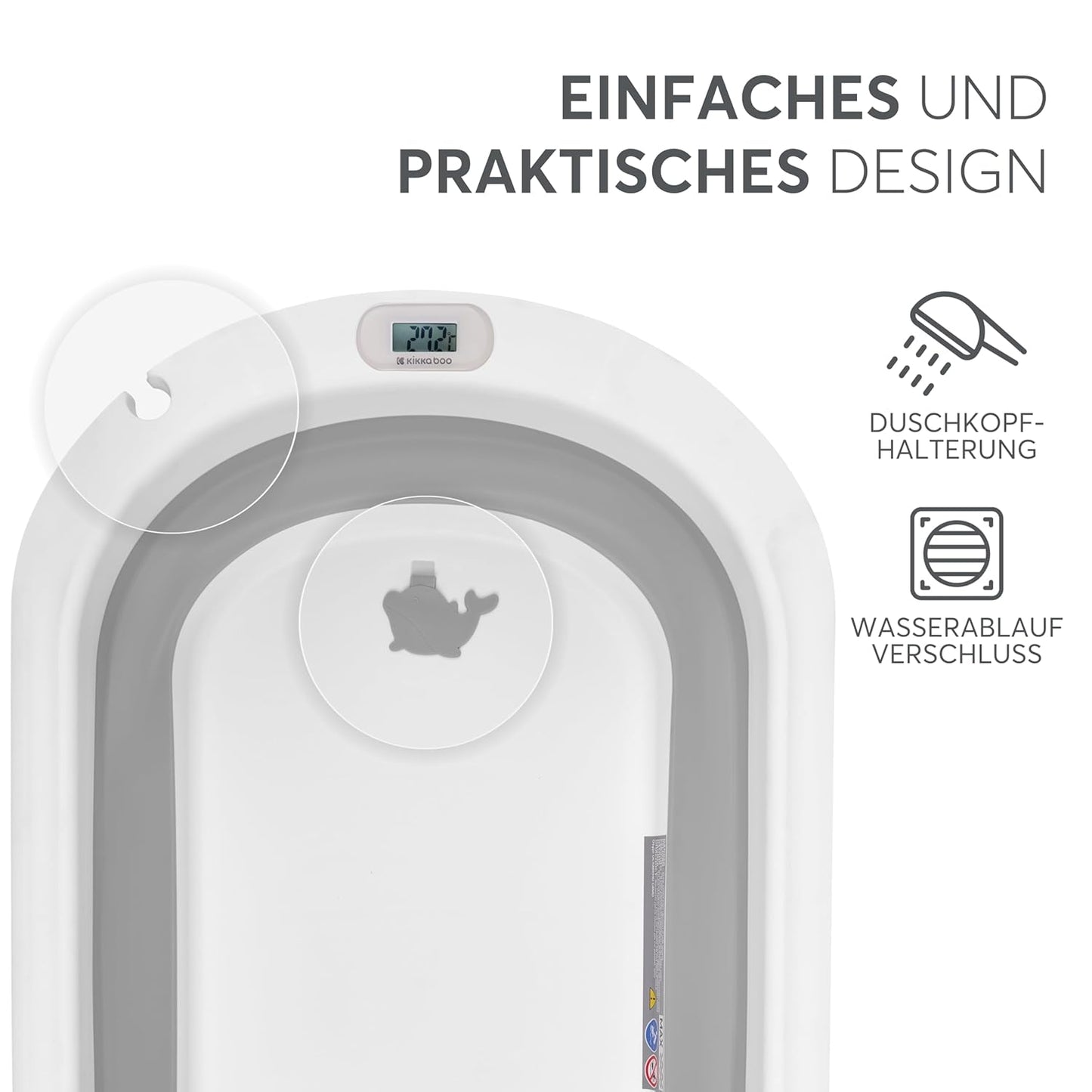 Faltbare Babybadewanne mit Temperaturanzeige, Grau