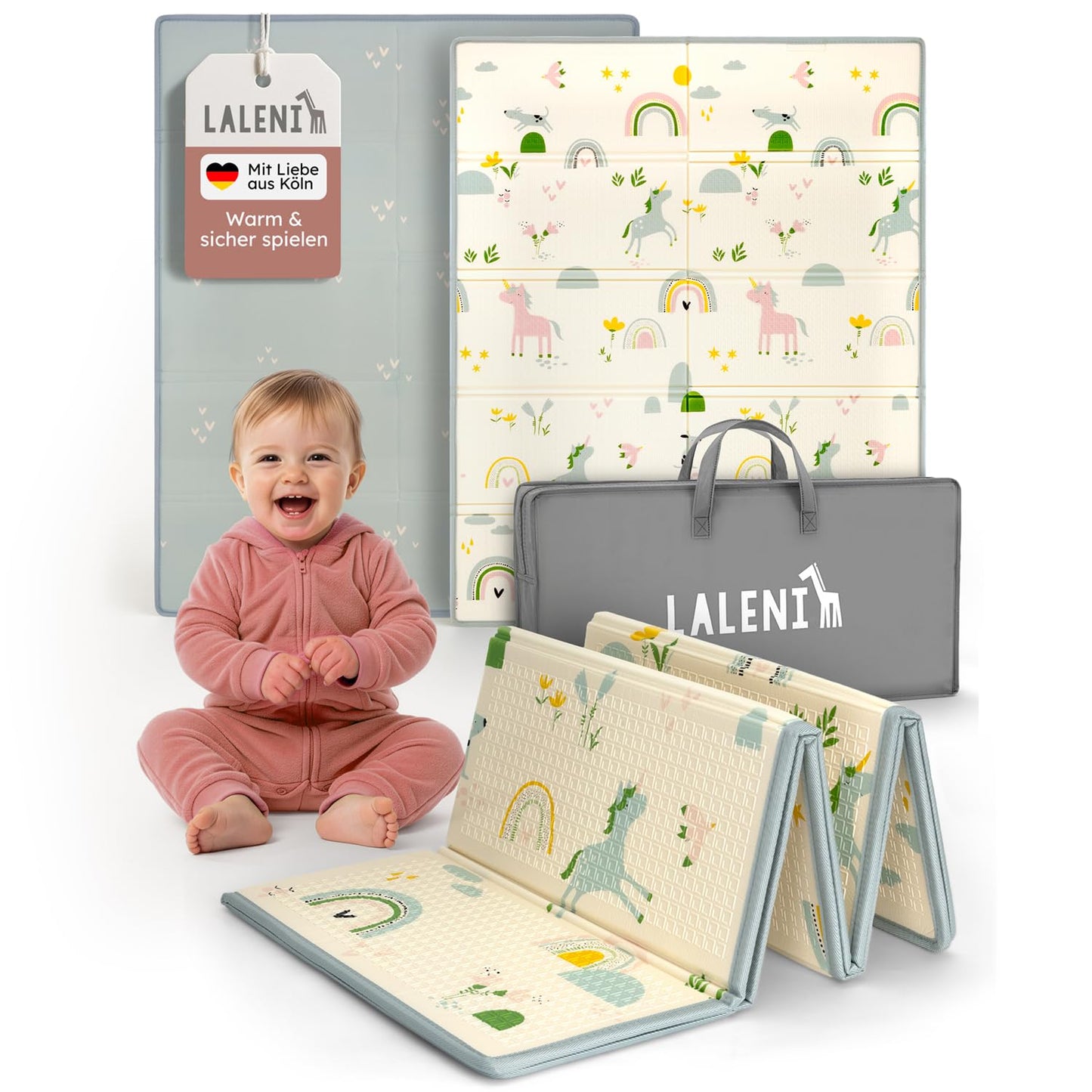 Faltbare Krabbelmatte für Babys, Regenbogen 120x150x1cm