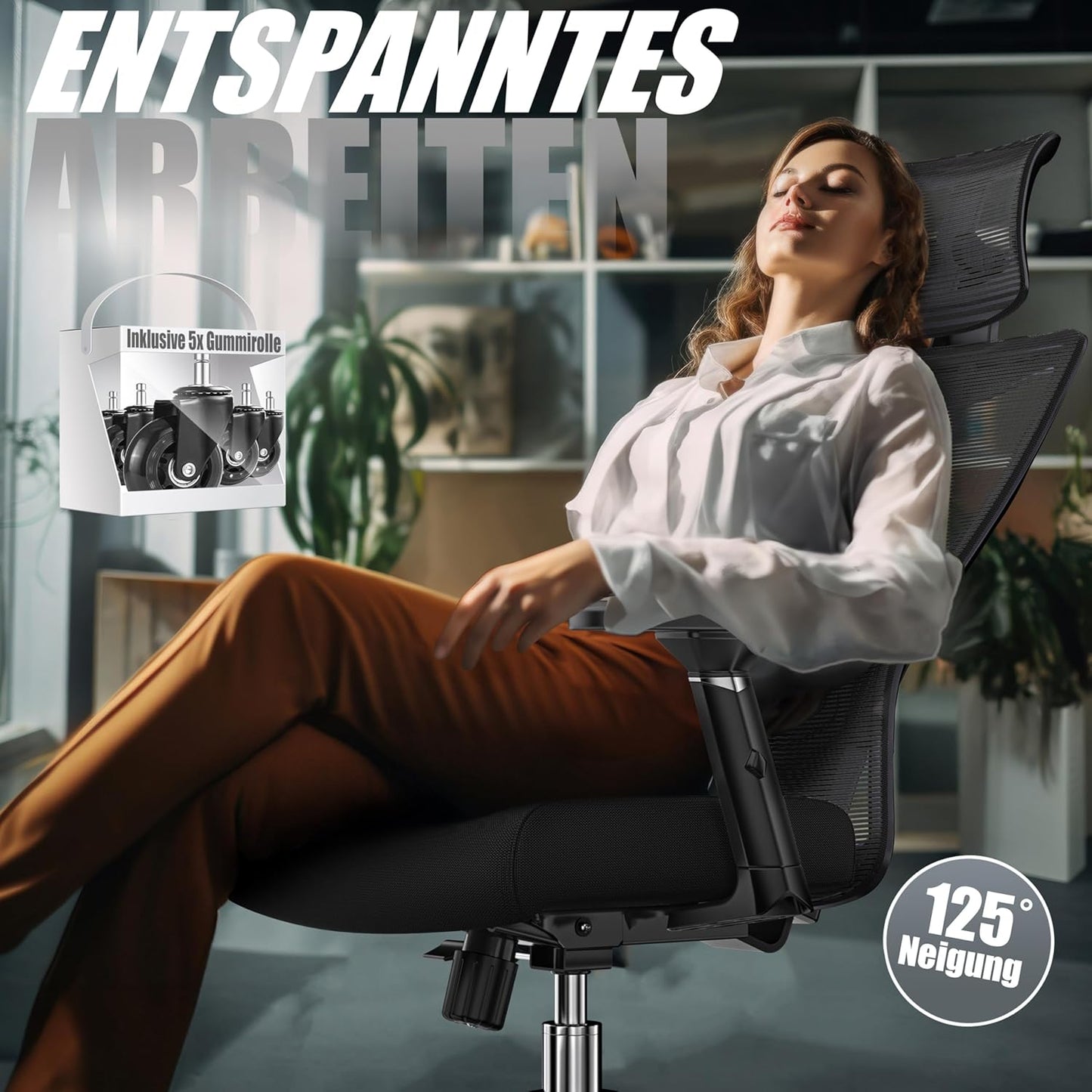 Ergonomischer Bürostuhl mit Wippfunktion, Schwarz / Silber