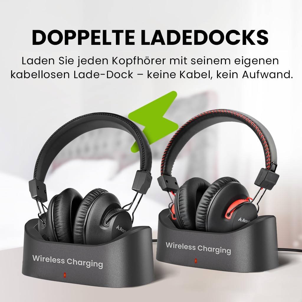 HT41899 Plus 2 TV-Kopfhörer mit Sender & Lade-Docks, HT41899 Plus 2