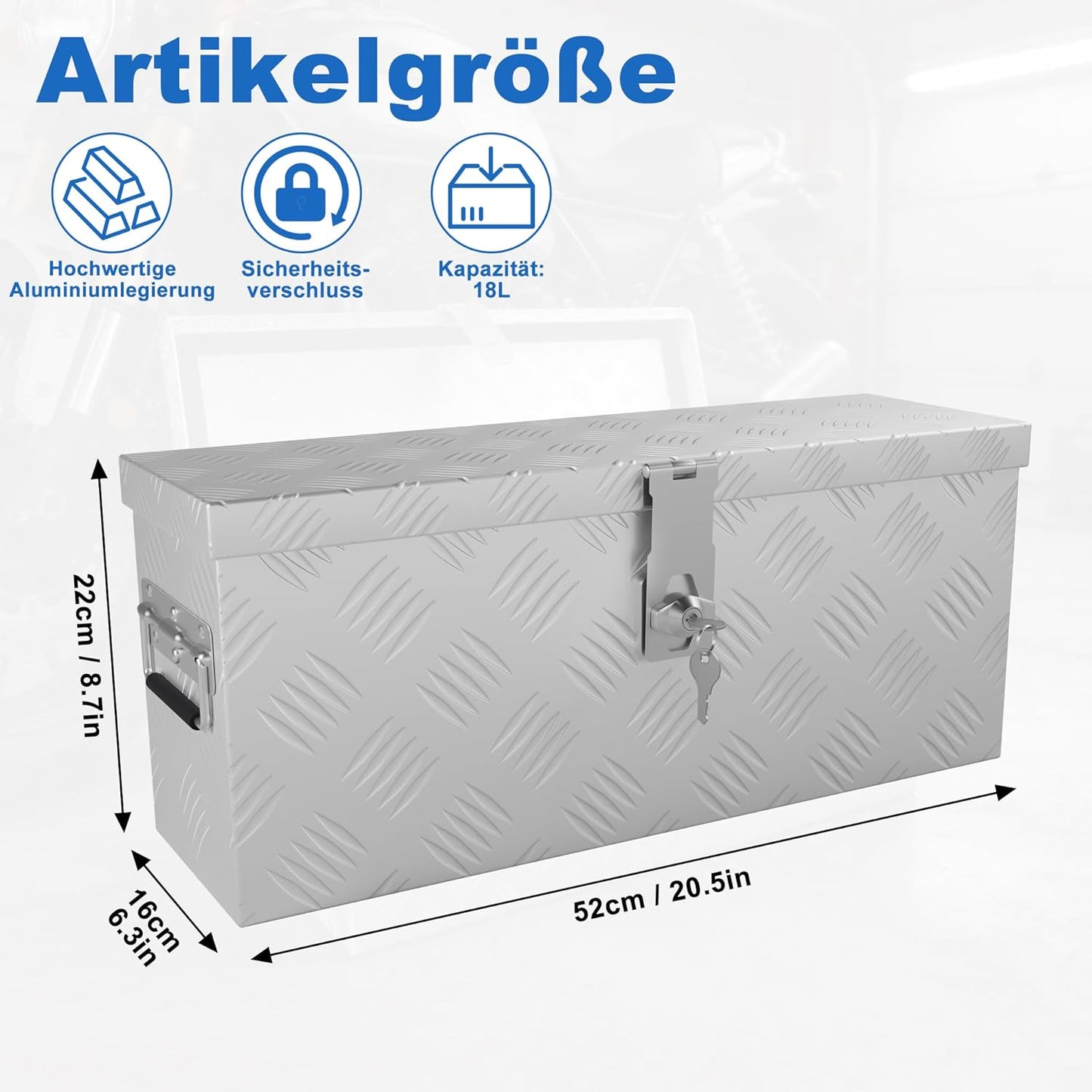 18L Aluminium Transportbox, 18 L - 52×16×22 CM Silber