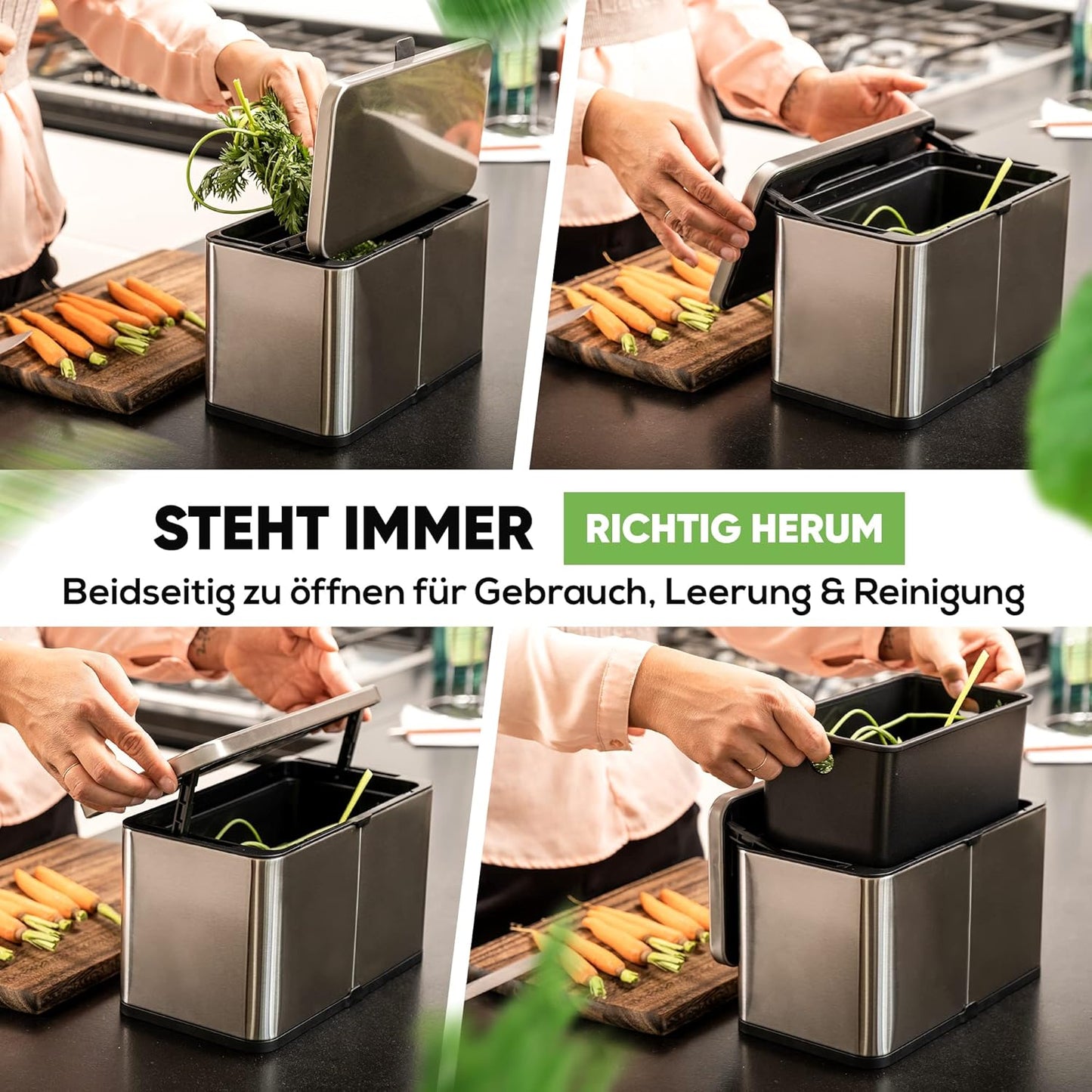 Komposteimer mit Geruchsfilter, 3L, Silber