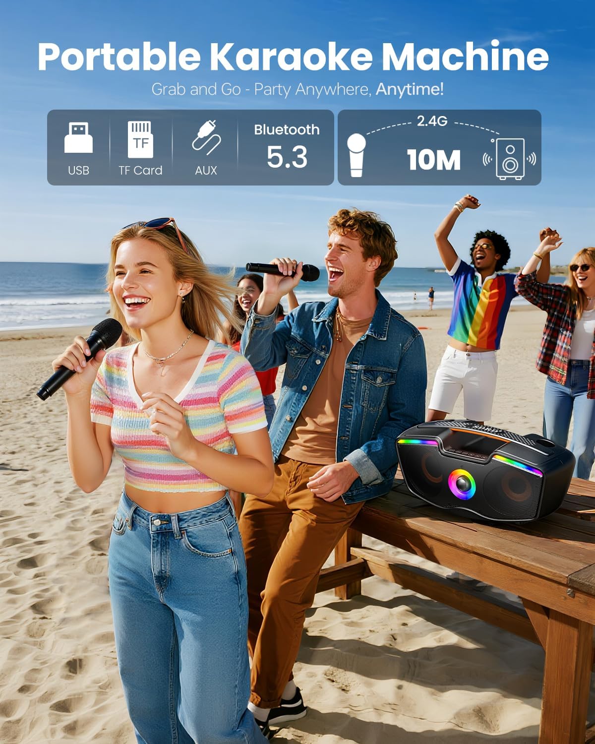 Bluetooth-Karaoke-Maschine SD-219 mit 2 Mikrofonen