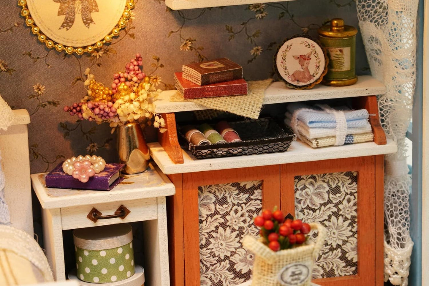 DIY Puppenhaus Miniatur Kit-Salon, Kaffeebraun