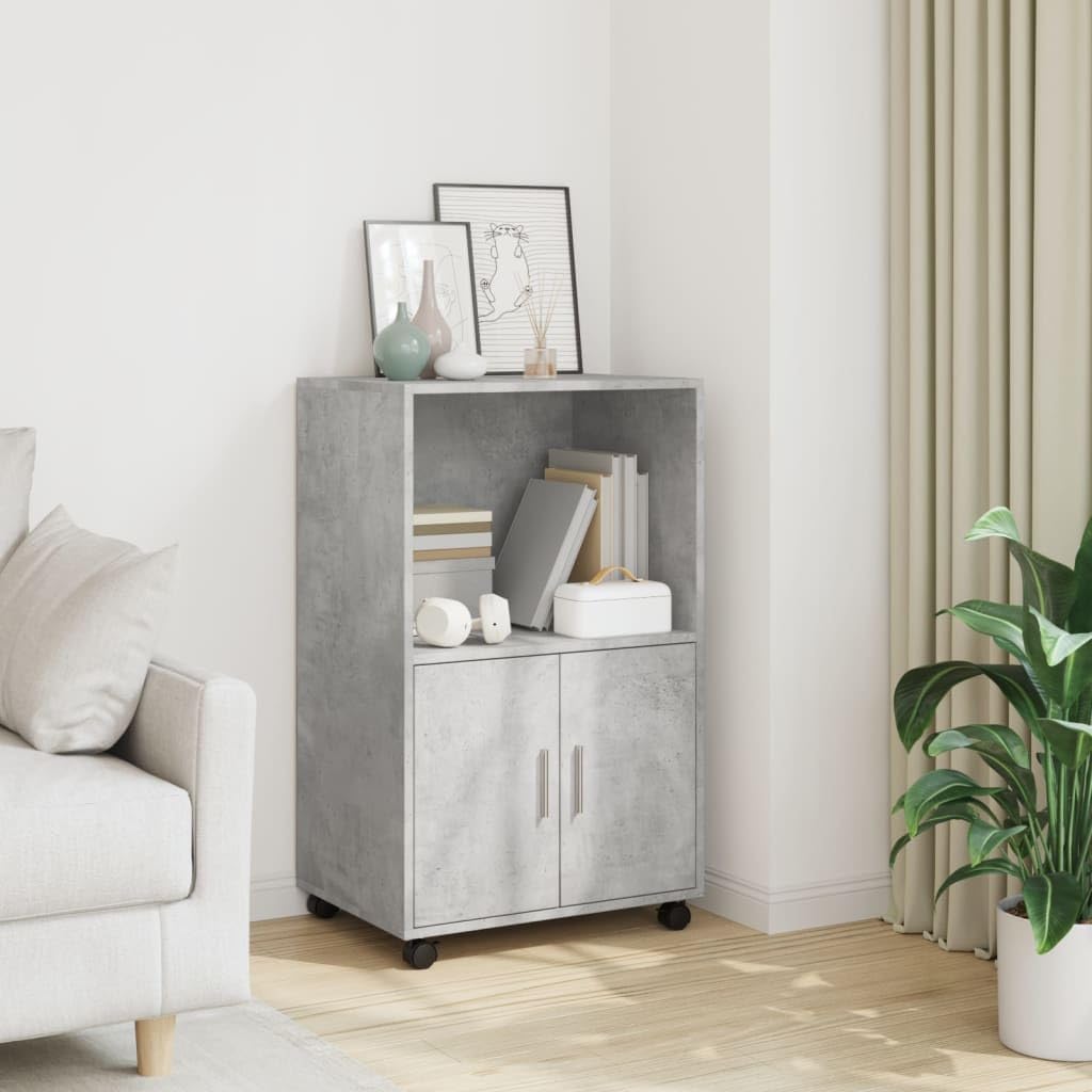 Rollschrank mit Stauraum, Betongrau