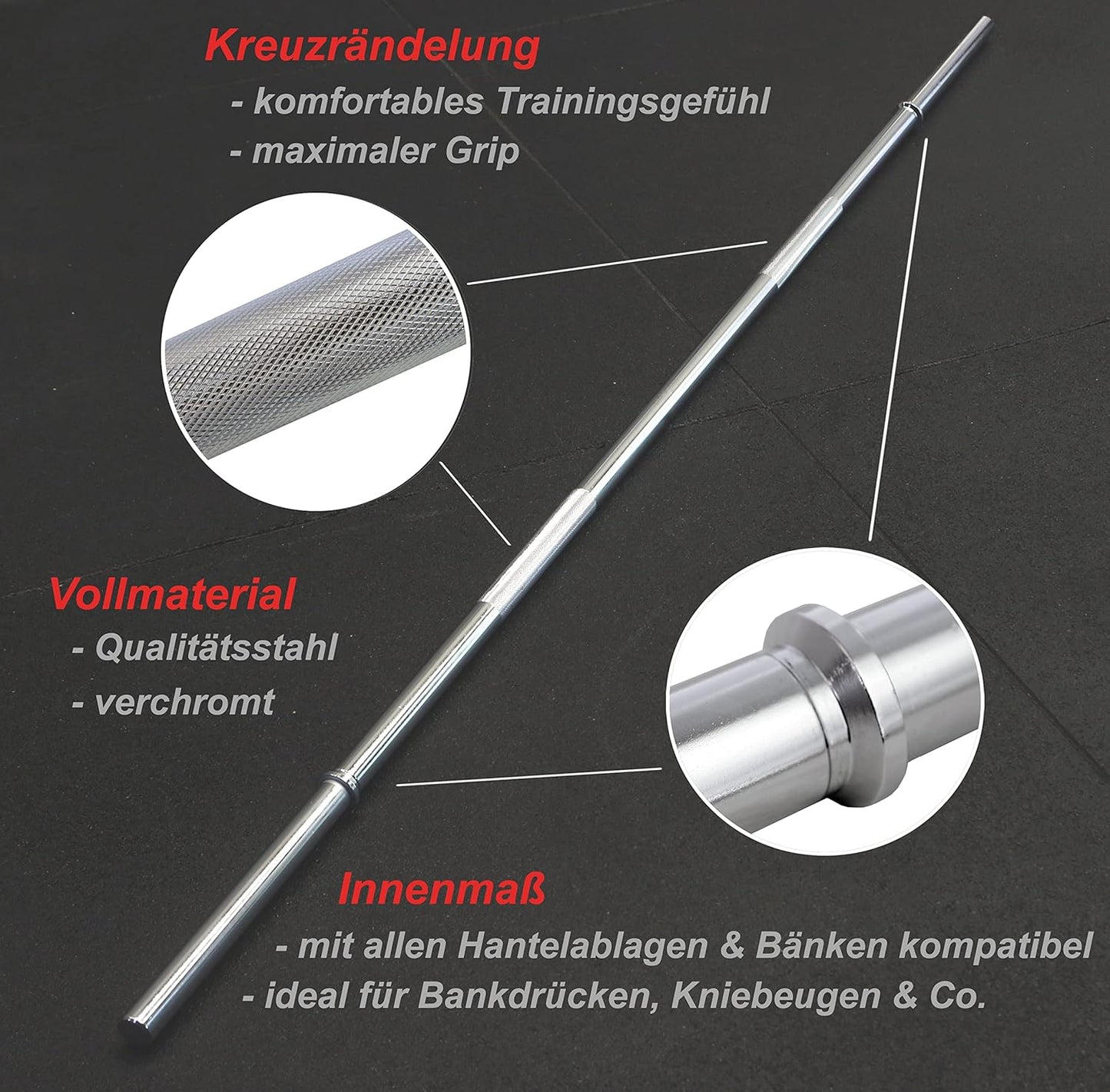 Langhantelstange mit Kompressionsverschlüssen 167cm, 167cm