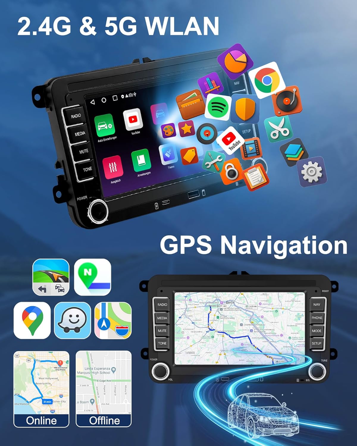 Bluetooth Autoradio mit Navi und 7 Zoll Bildschirm