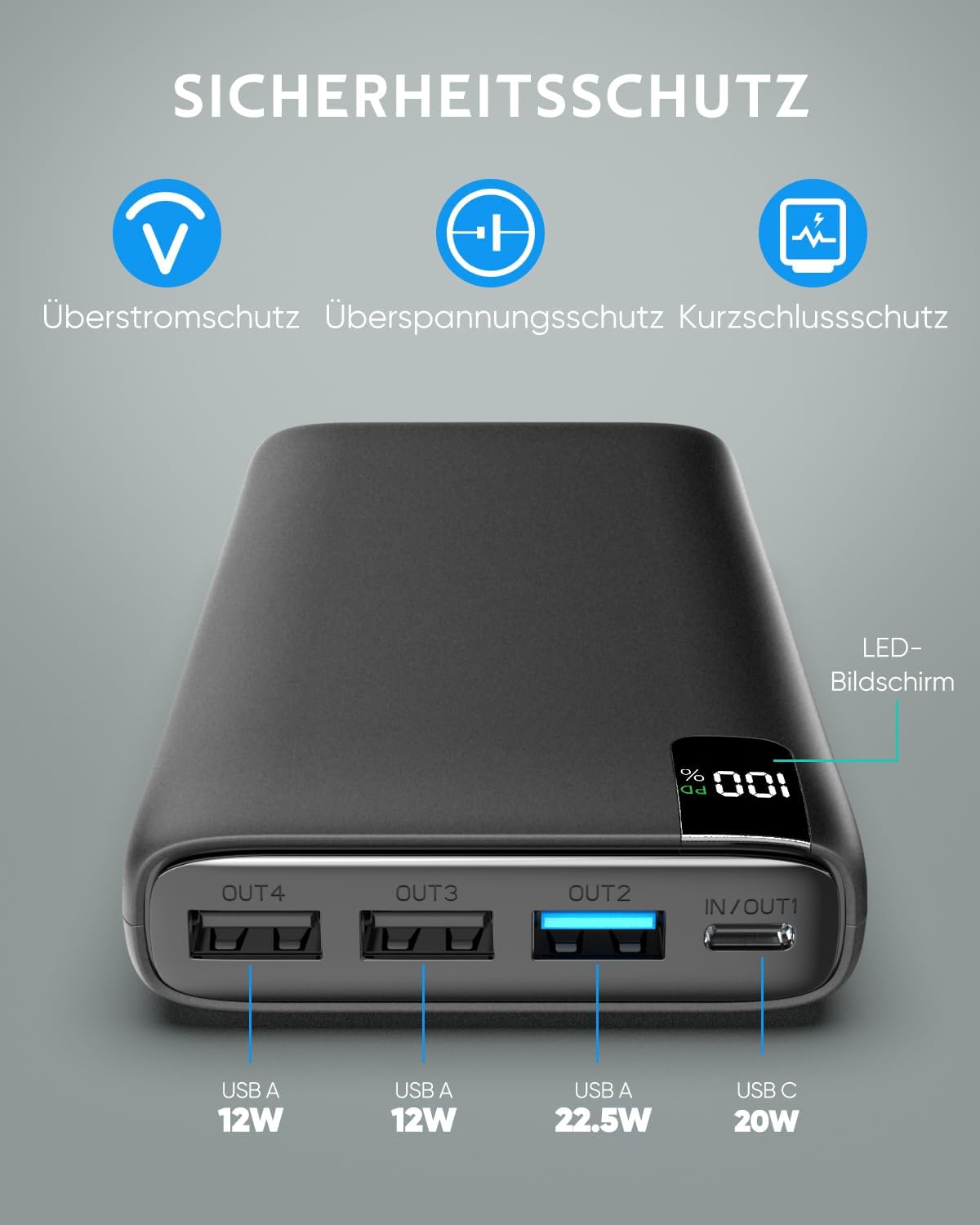 Powerbank 26800mAh mit Schnellladefunktion, Schwarz