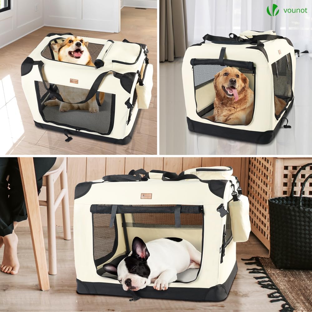 Faltbare Transportbox für Hunde und Katzen (Metallrahmen), L 70 x B 52 x H 52 cm Beige
