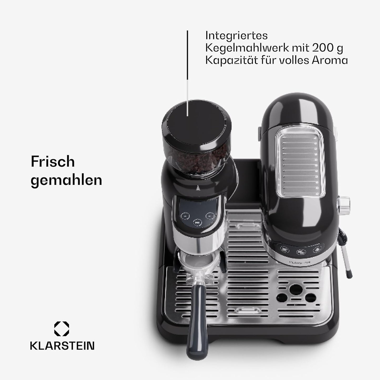 Espresso Siebträgermaschine mit Milchaufschäumer, Schwarz Bella Café