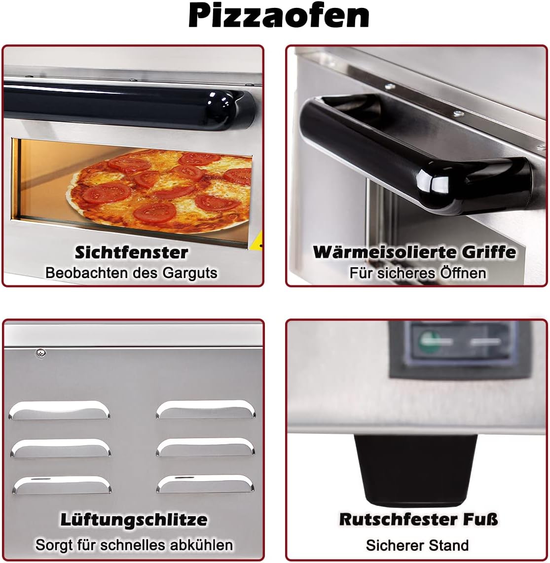 Profi Pizzaofen BPO33-1 mit Schamottstein, 400x400 Mm Backfläche