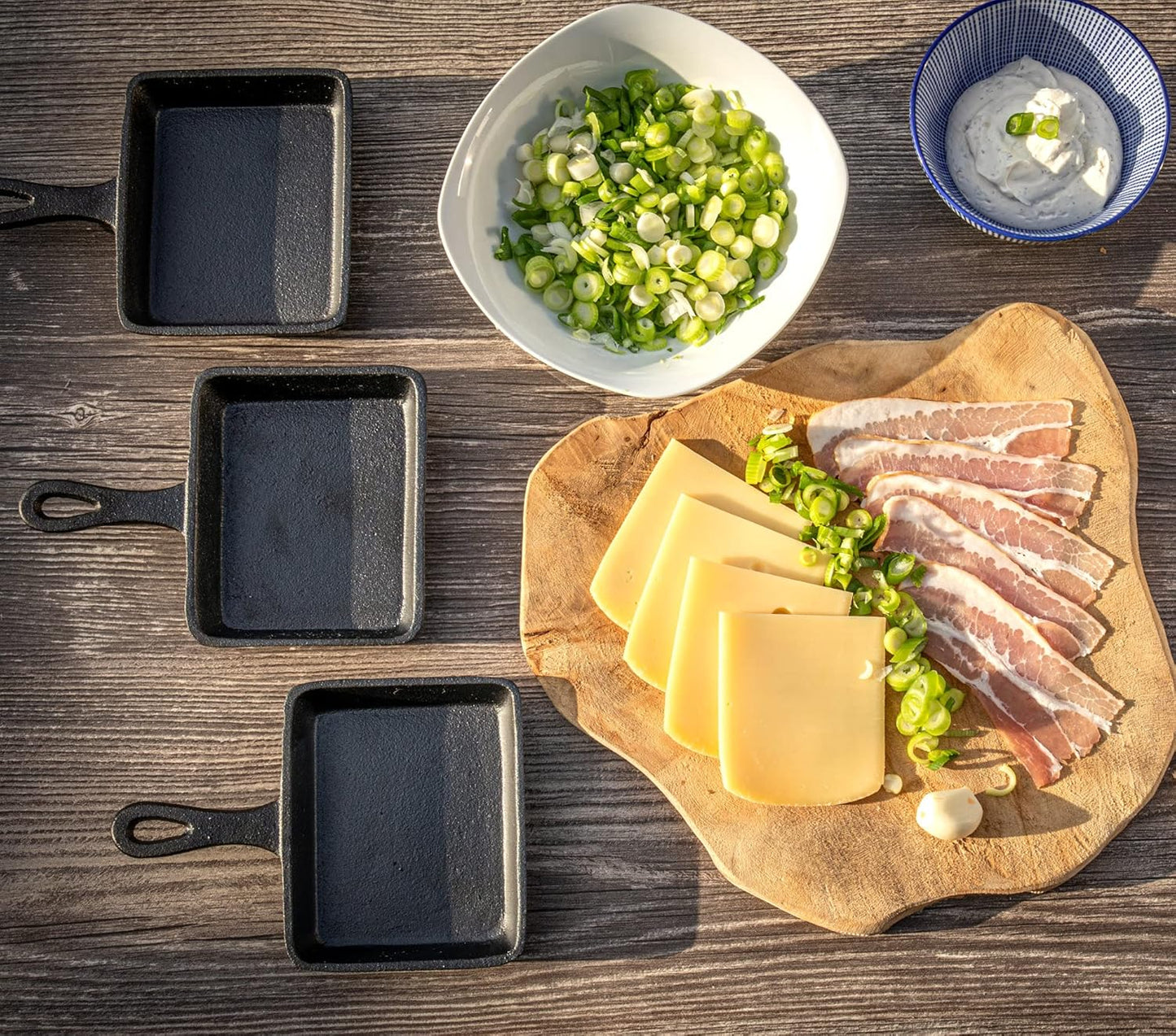 Eingebrannte Raclette Pfännchen-Set (6 Stück)