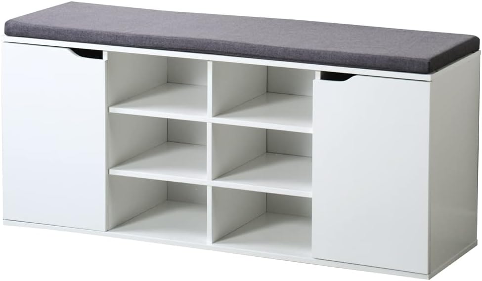 Schuhbank mit Sitzkissen, Weiß