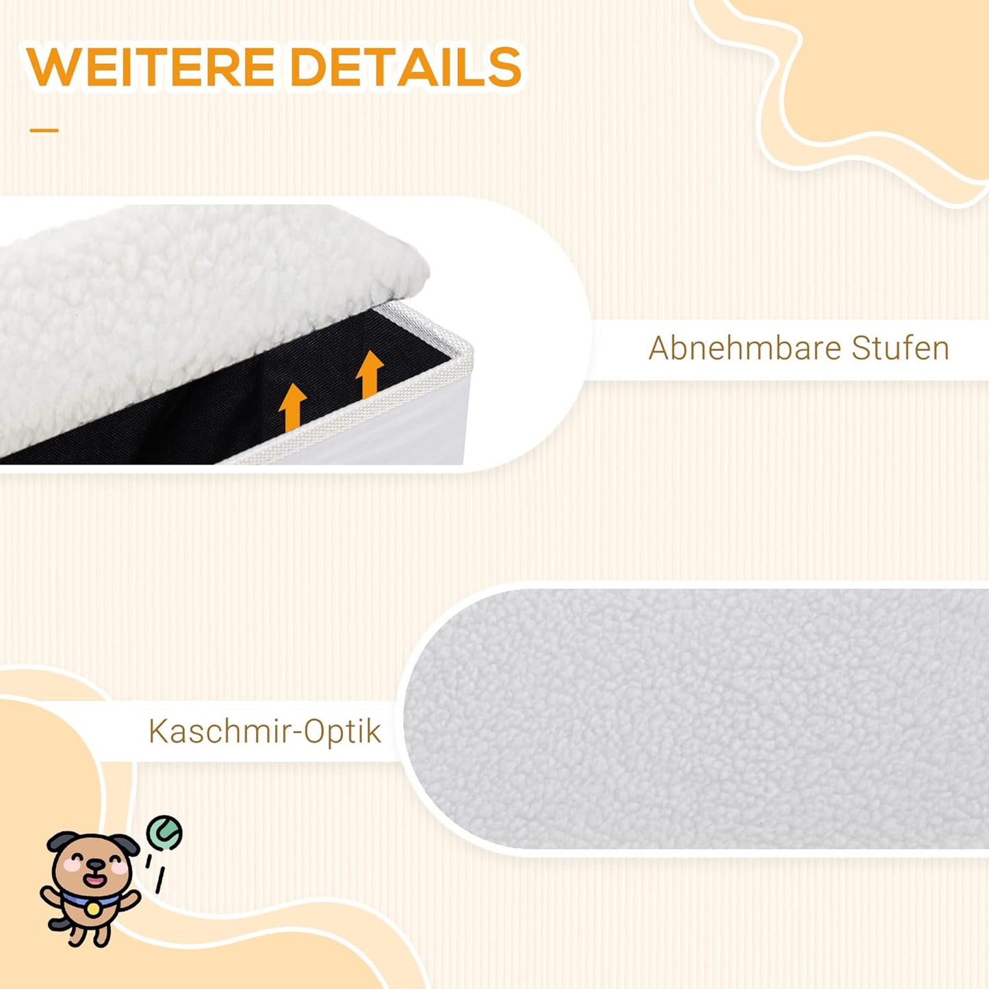 Faltbare Haustiertreppe mit Stauraum (3 Stufen), Weiss
