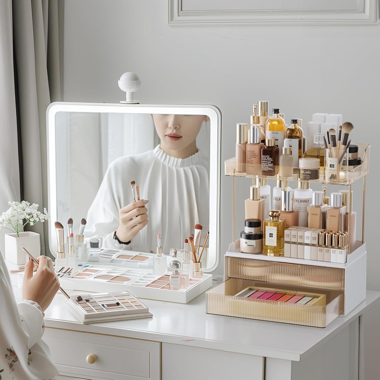 Make-up Organizer mit Schubladen und 2 Etagen, Bernstein