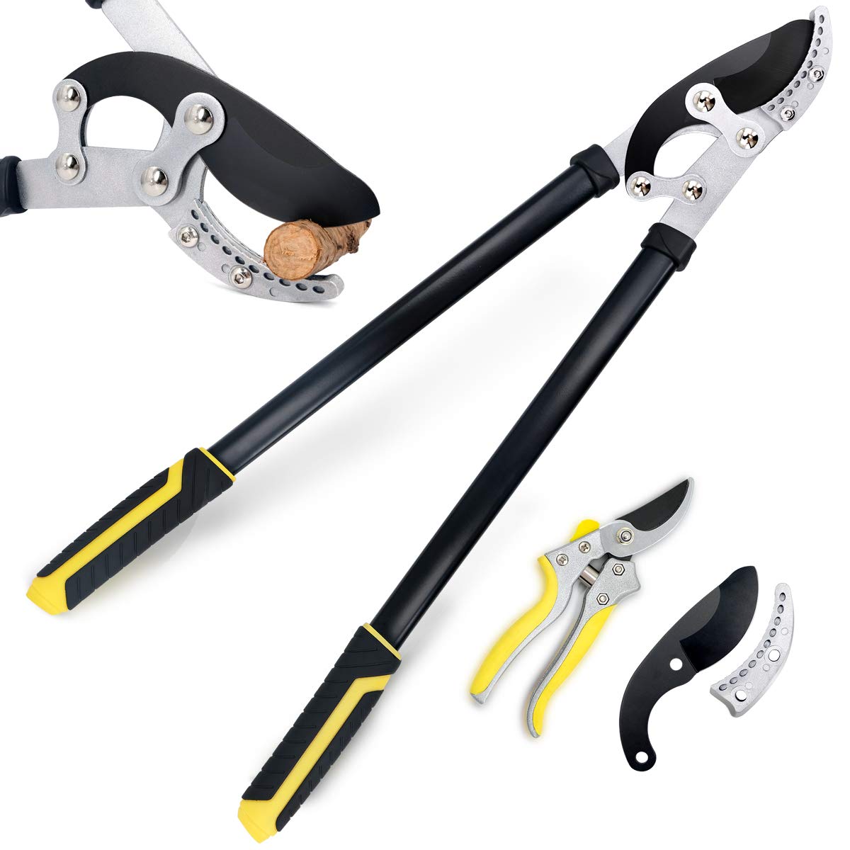 3er-Amboss Astscheren-Set mit Ersatzklinge, Schwarz