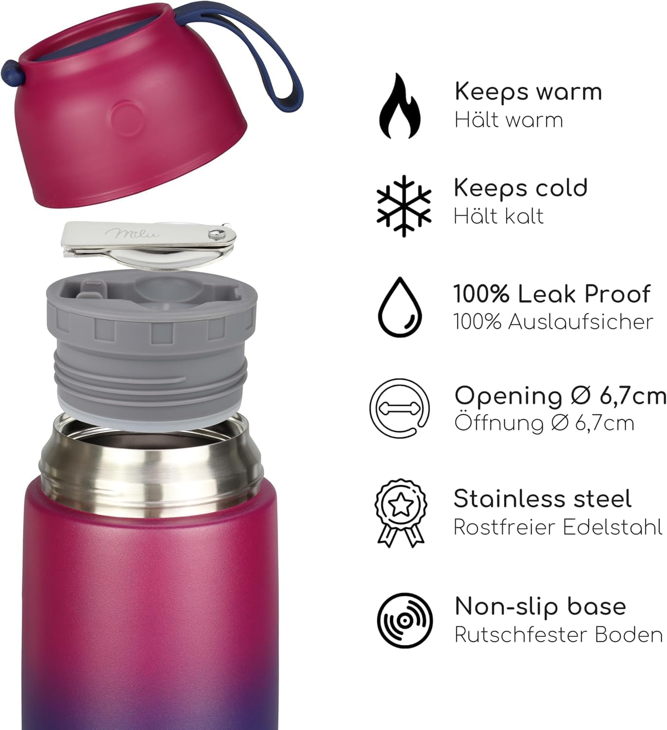 Thermobehälter für Essen 450ml, Edelstahl, Berry Blau 450ml